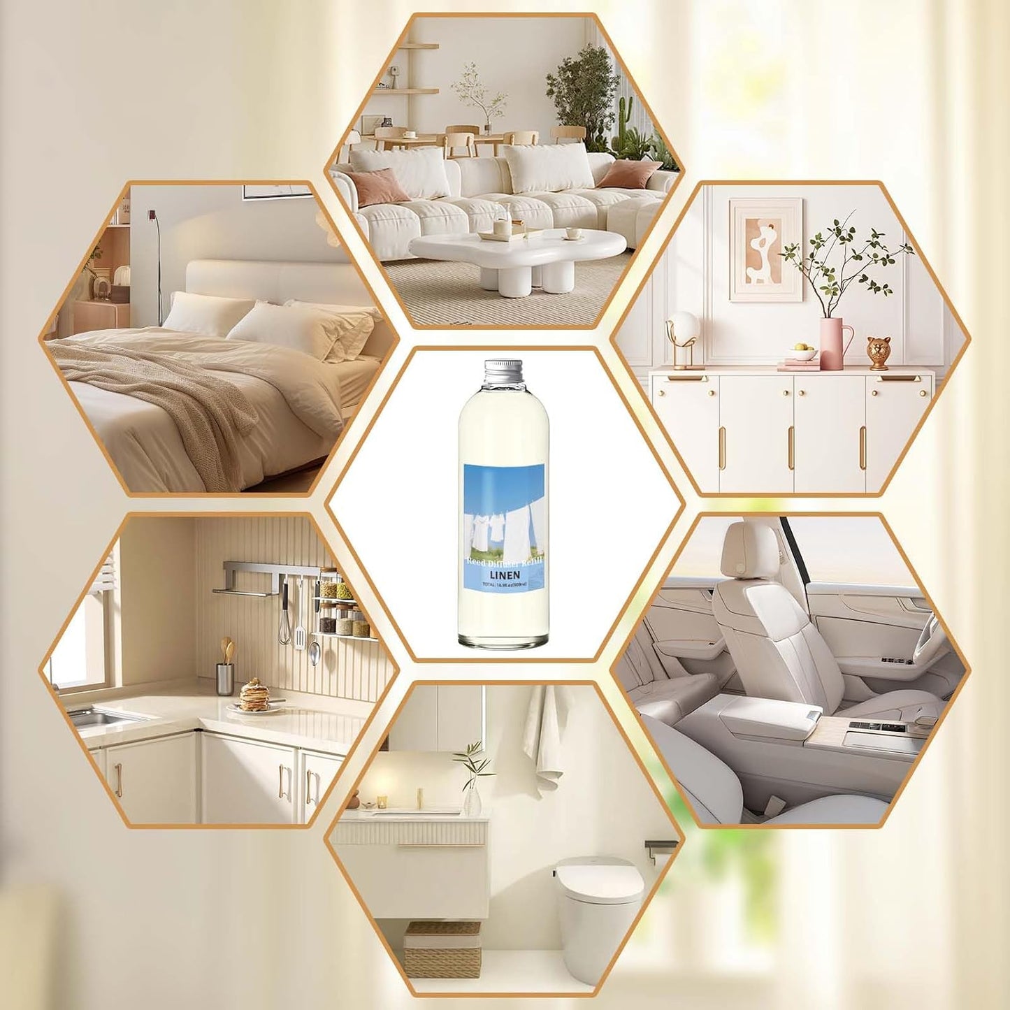 STRN Linen Reed Diffuser Refill 500ml with 6 Natural Reed Sticks, Smooth Aromatherapy for Home, Cozy Comfort Fragrance for Bedroom, Closet, Bathroom