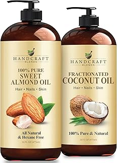 Handcraft Blends Total Body Hydration Set: Sweet Almond Oil and Fractionated Coconut Oil – (2 x 16 Fl Oz) – 100% Pure & Natural – Premium Carrier Oils for Skin, Hair, and Massage