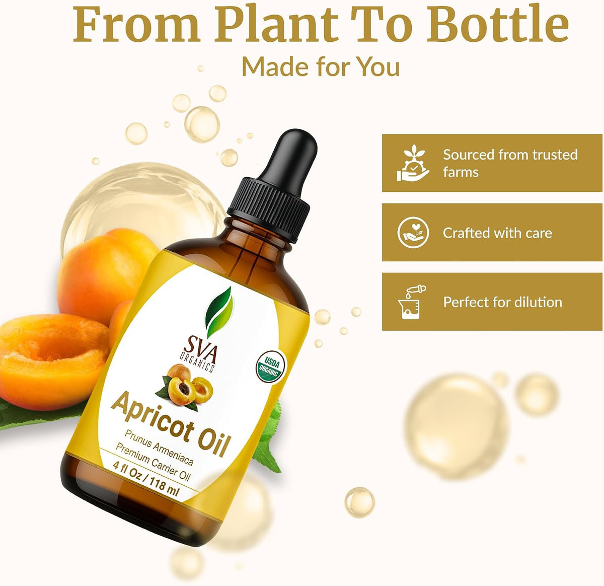 SVA Organic Apricot Seed Carrier Oil with Dropper, 4 Fl Oz (118 ml)