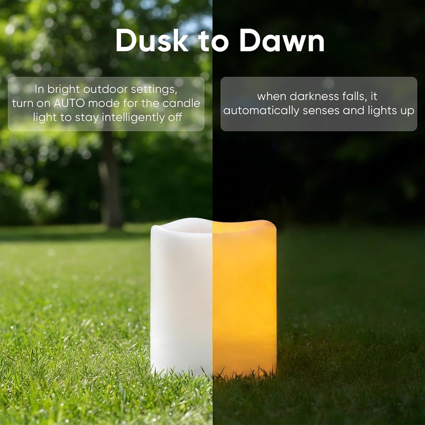 Amagic Flameless Candles Dusk to Dawn Sensor, Outdoor Waterproof Candles Battery Operated, Auto On/Off Flickering Fake LED Pillar Candle for Patio, Yard, Porch, Entryway, Lantern Decor, D3” x H4”5”6”