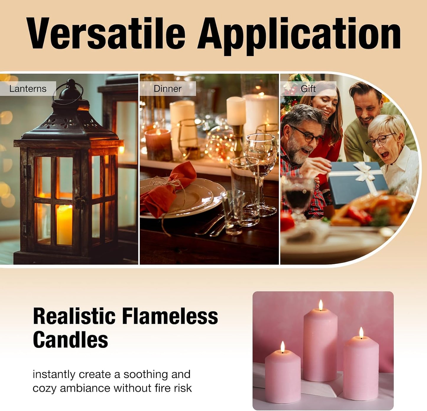 Eywamage Pink Flameless Pillar Candles with Remote, Flickering LED Wax Candlles Battery Powered Set of 3
