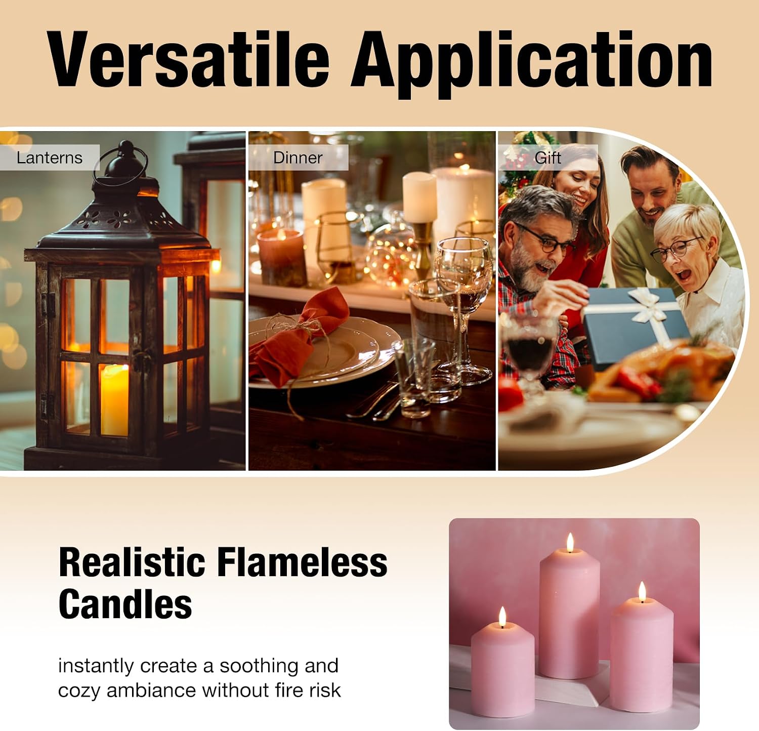 Eywamage Pink Flameless Pillar Candles with Remote, Flickering LED Wax Candlles Battery Powered Set of 3