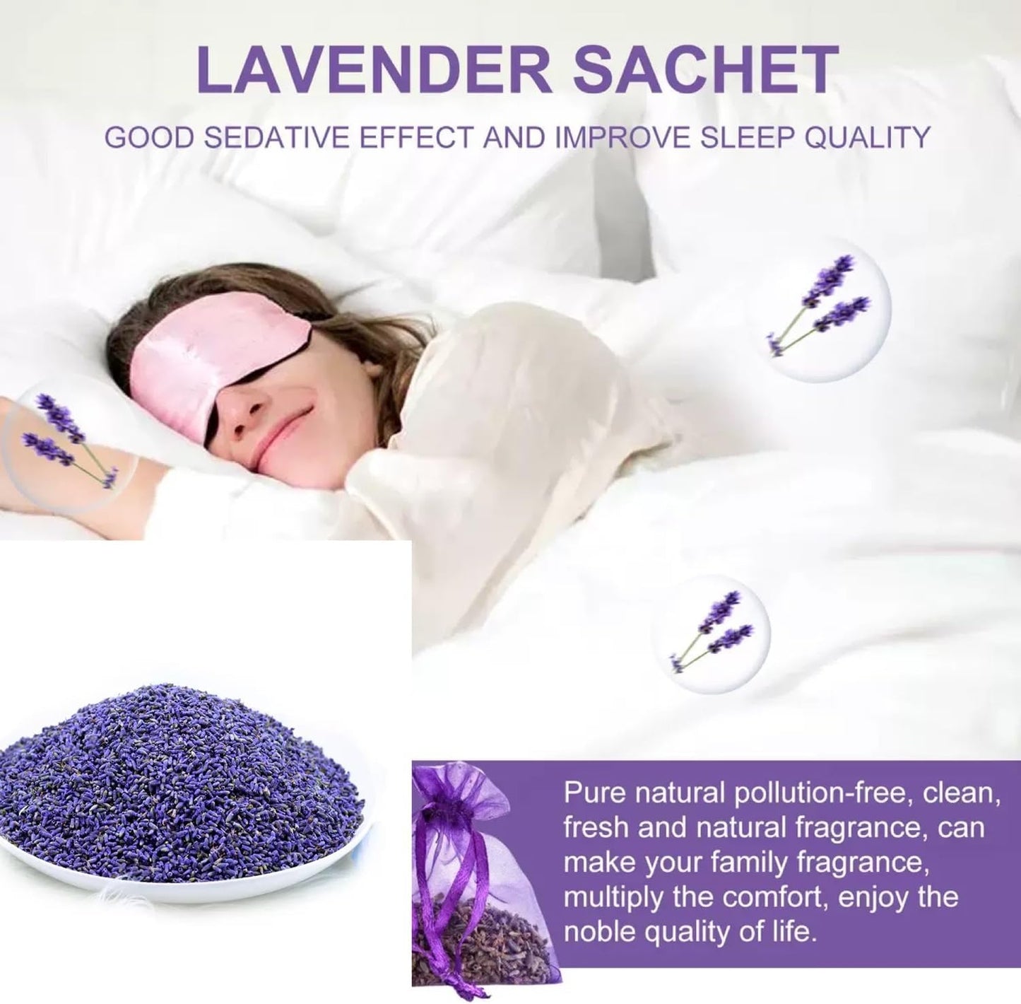 20-piece Lavender sachets for wardrobes, Drawers, Closets, and Storage Spaces, Home Fragrance sachets, Natural Lavender Flowers, Purple