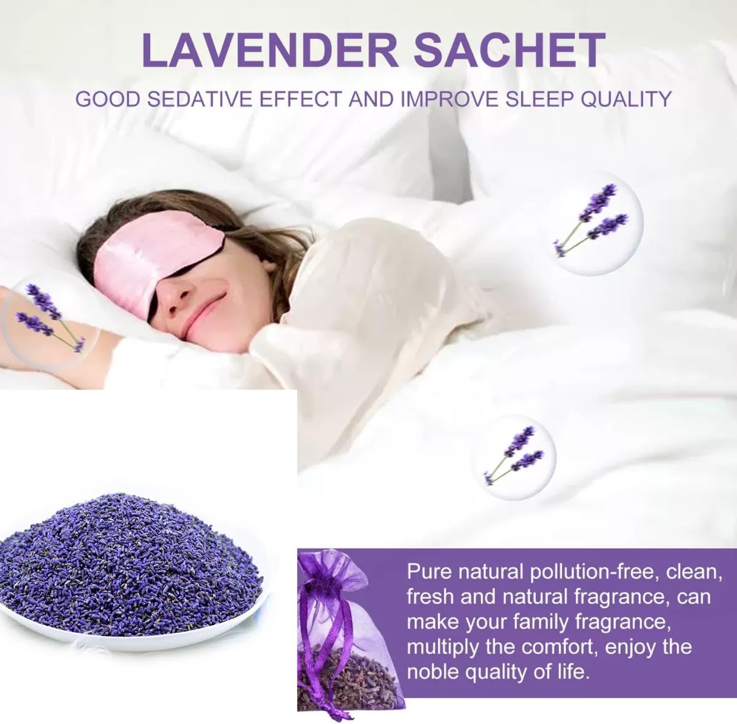 20-piece Lavender sachets for wardrobes, Drawers, Closets, and Storage Spaces, Home Fragrance sachets, Natural Lavender Flowers, Purple