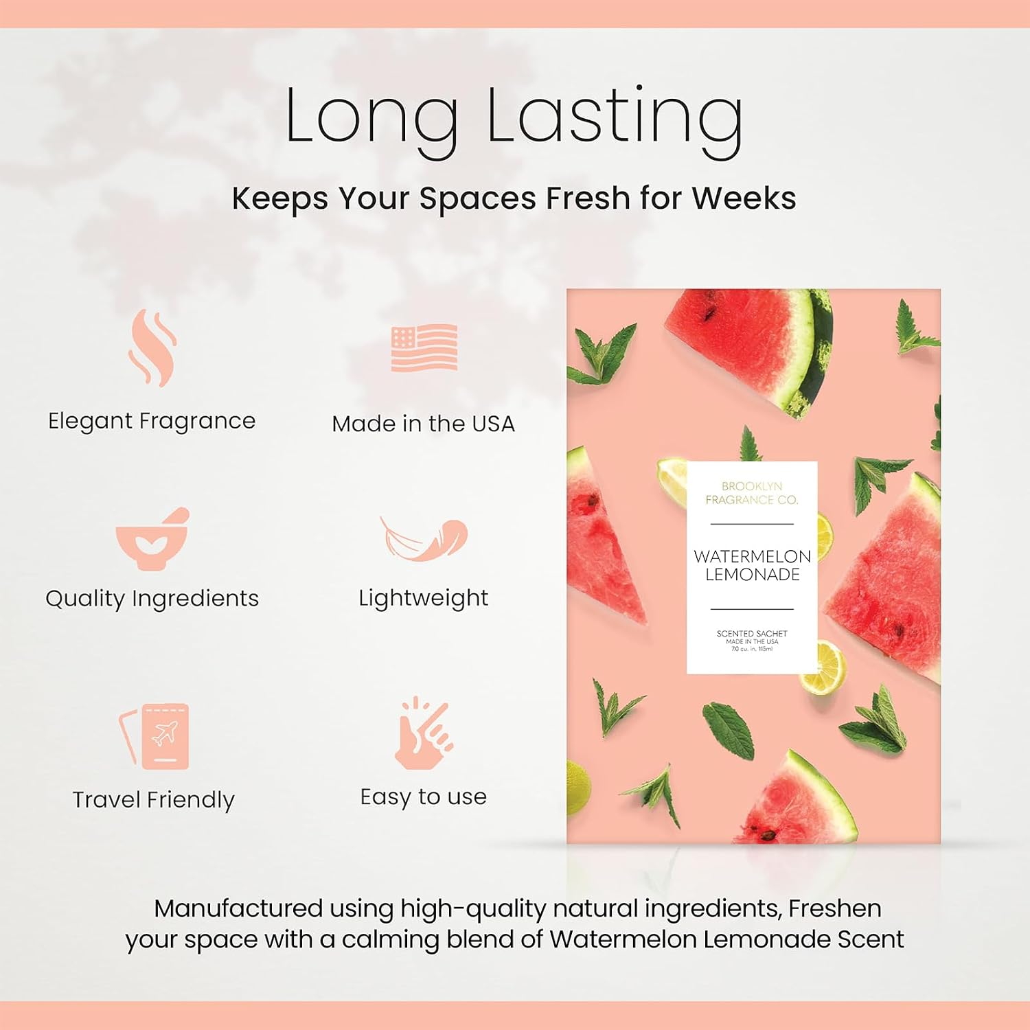 Brooklyn Fragrance Co. Fruits Sachet Bags – Watermelon Lemonade Scented Pouches – Perfect Aroma for Drawers, Closets, Cars and Bathrooms – Long-Lasting Fresh Scent Sachets (6- Pack)