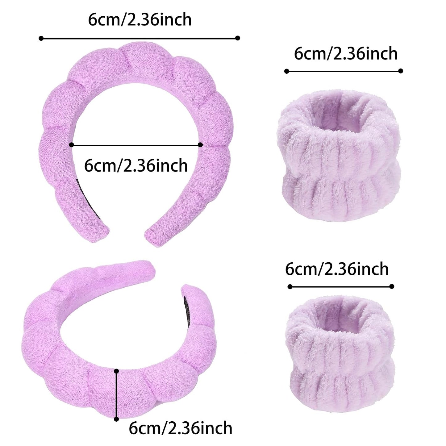 20 Piece Spa Set, Face Wash Headband and Wristband, Bubble Headband, Gifts for Ladies, Women's Headbands (Purple)