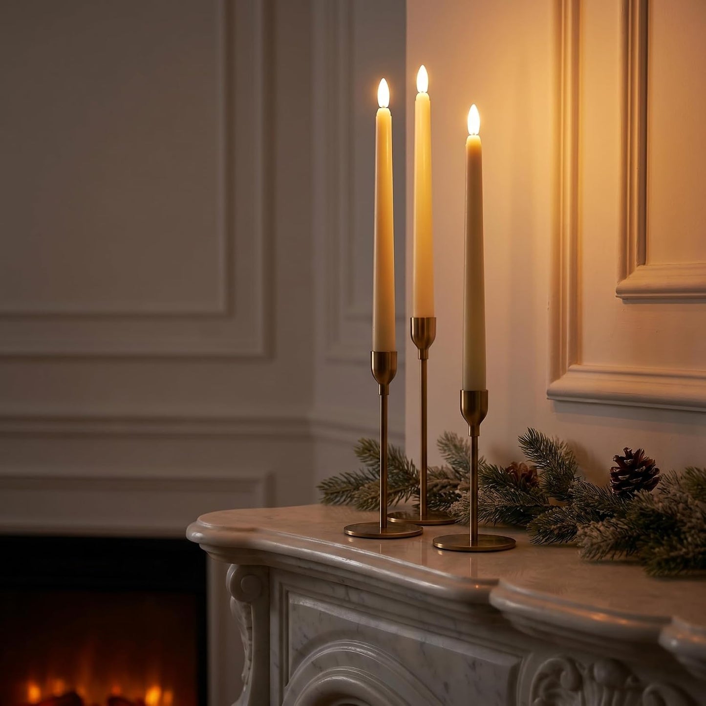 Flameless Taper Candles Ivory,3D Flickering Battery Operated LED Window Candles with 10-Key Remote,Warm Light Fake Candlesticks for Christmas Halloween Wedding Decor,0.78 X 10.6 Inch,Pack of 6