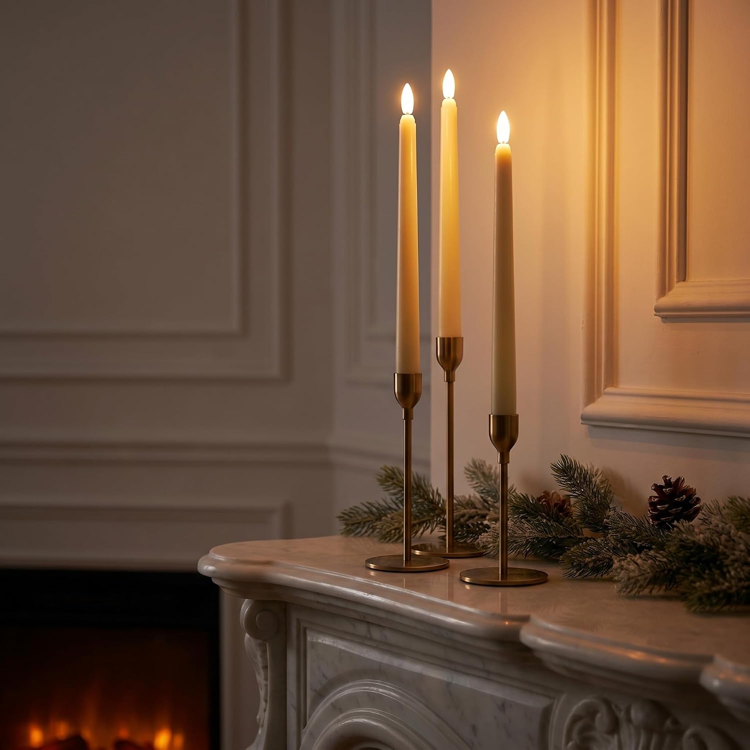 Flameless Taper Candles Ivory,3D Flickering Battery Operated LED Window Candles with 10-Key Remote,Warm Light Fake Candlesticks for Christmas Halloween Wedding Decor,0.78 X 10.6 Inch,Pack of 6