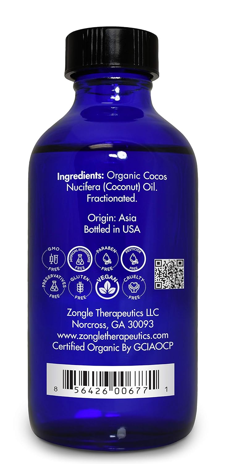 Organic, Fractionated Coconut Oil, for Skin, Essential Oils – 100% Pure, Fractionated Coconut Oil, by Zongle Therapeutics, 4 OZ