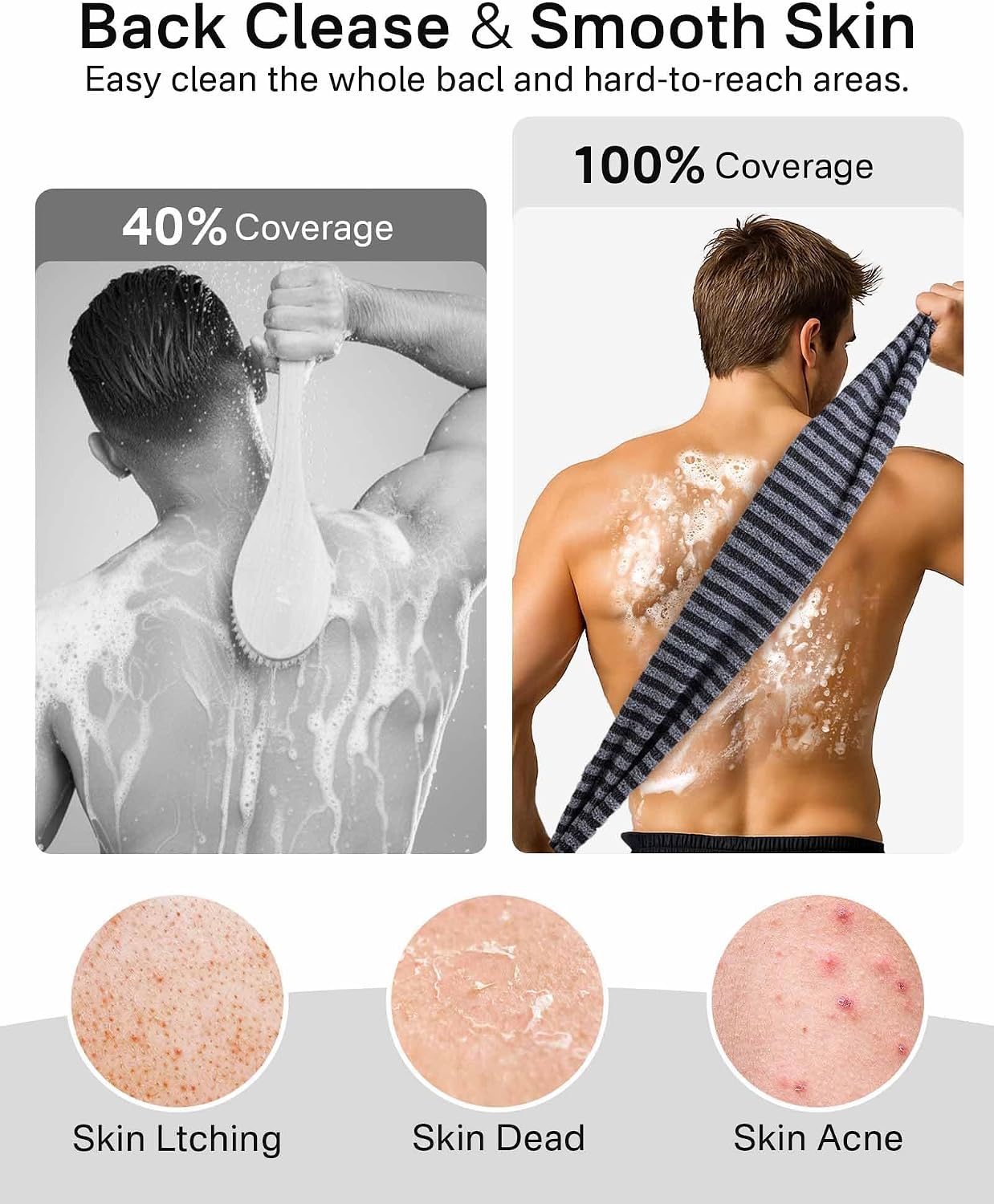 Yiclick Exfoliating Washcloth Towel, Back Scrubber for Shower for Women, Exfoliating Body Scrubber, Loofah Sponge Wash Cloth, Korean Japanese Exfoliating Shower Towel, Exfoliator Washer for Bath