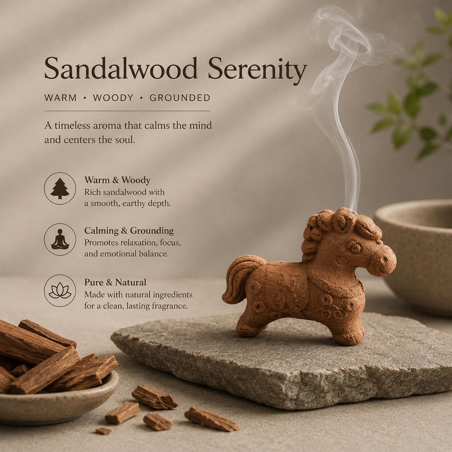 Large Incense Cones, Natural Sandalwood Scent, Horse Incense Cones - Mud Sculpture Zodiac Horse Shape,Fits Most Incense Trays & Holders, Excellent for Relaxation(40Pcs)