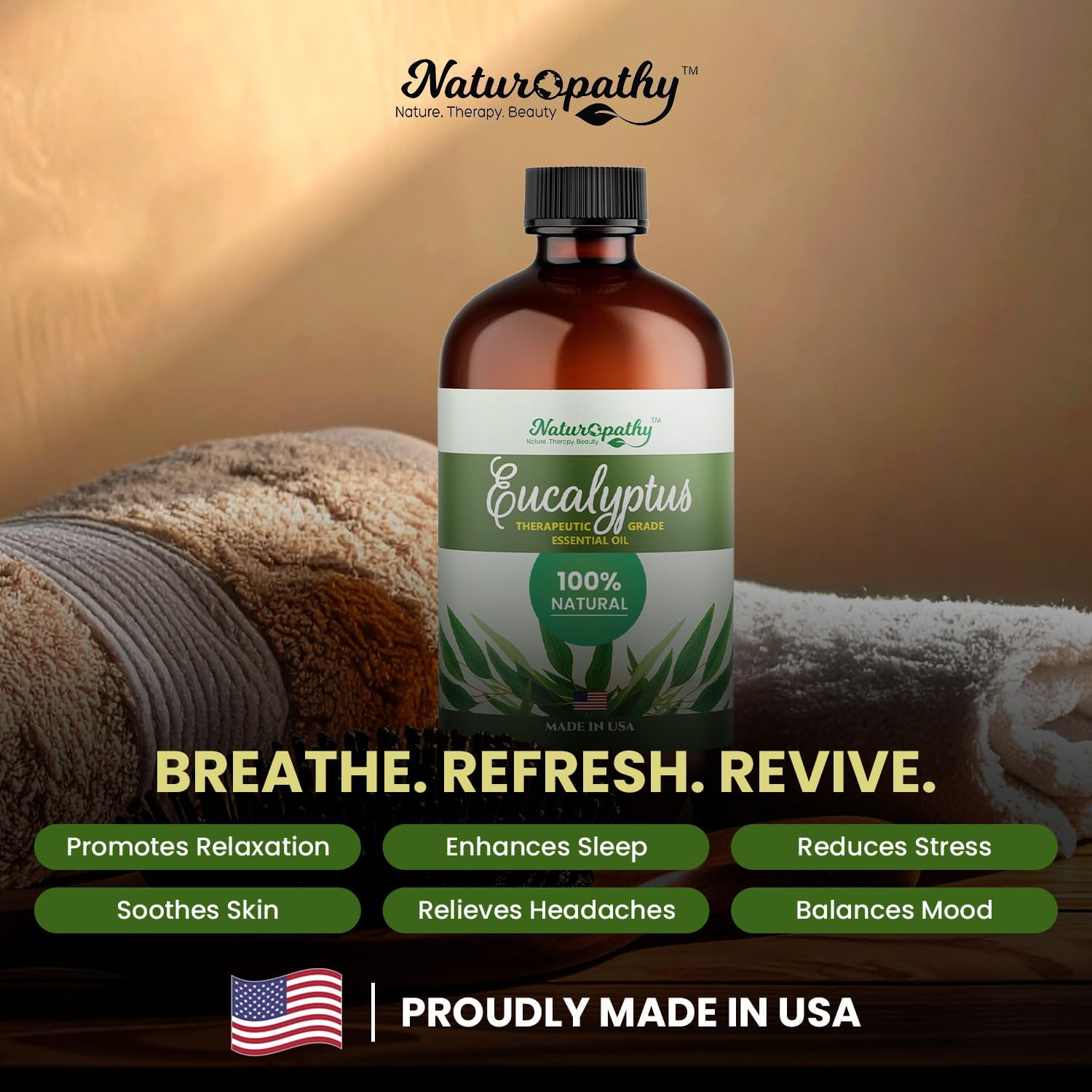 Naturopathy Eucalyptus Essential Oil, Therapeutic Grade, Premium Quality Perfect for Aromatherapy (4 fl oz)