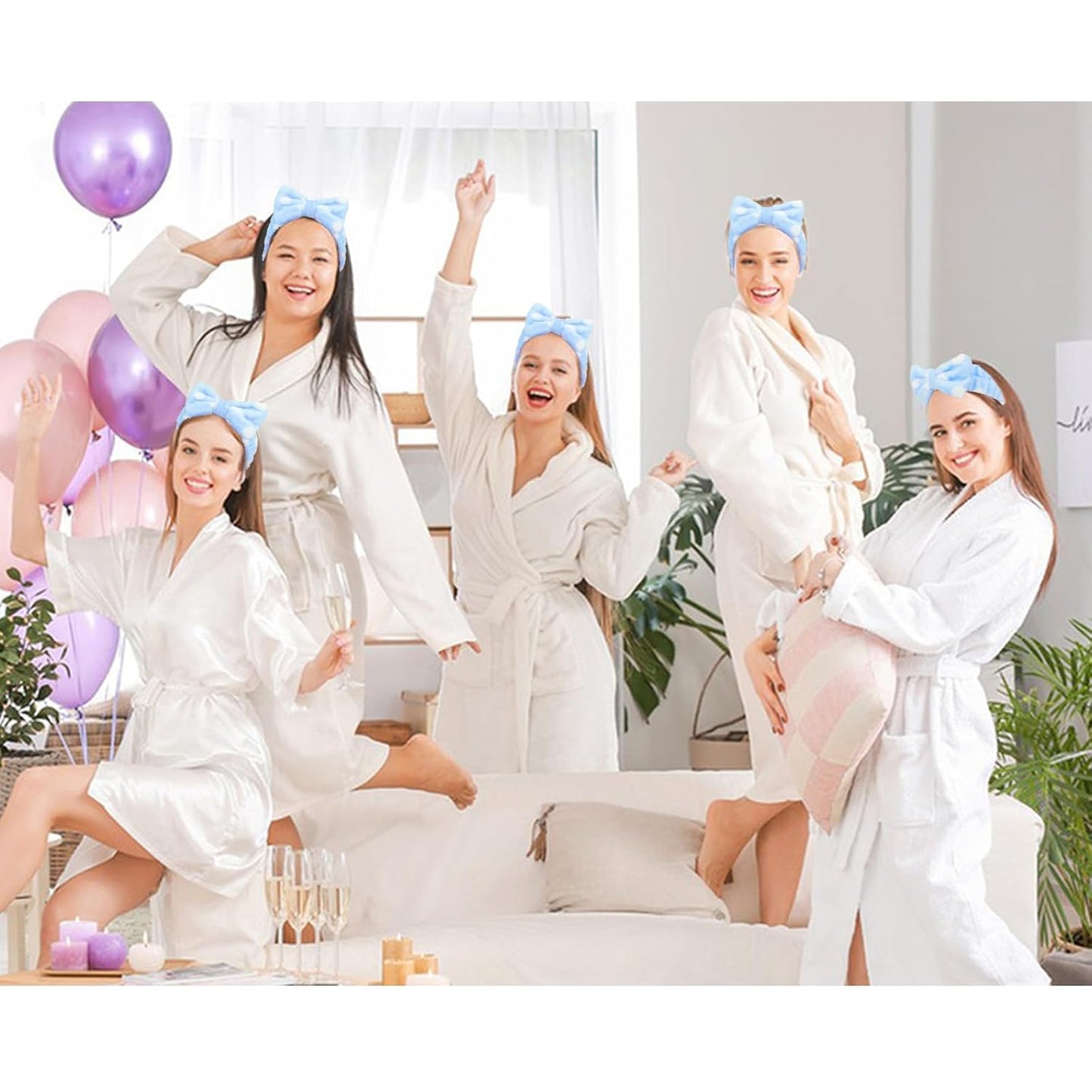Jaciya Spa Makeup Headband Skincare Headband for Washing Face Spa Gifts for Women 8 Packs Bachelorette Party Favors Wedding Hair Accessories(Blue with White Polka Dots)