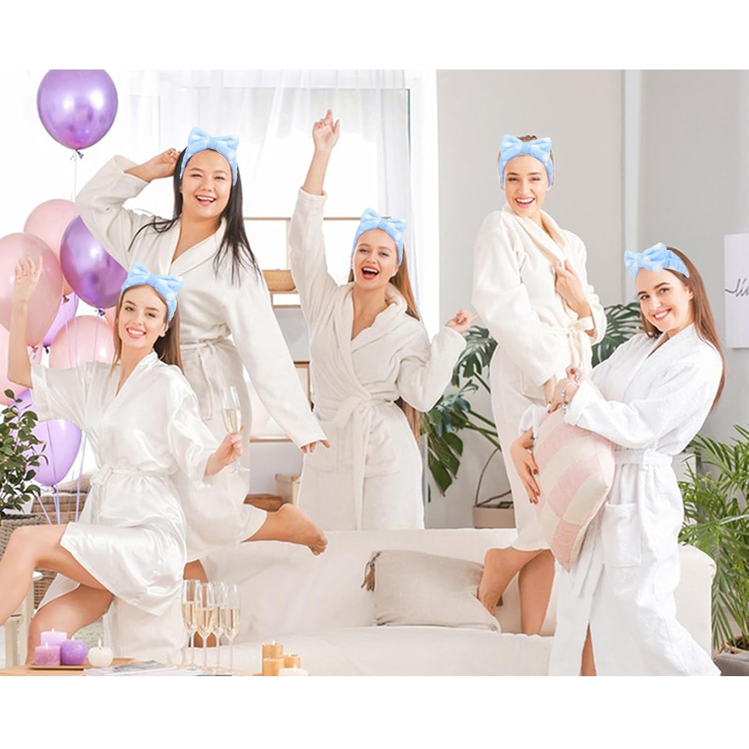 Jaciya Spa Makeup Headband Skincare Headband for Washing Face Spa Gifts for Women 8 Packs Bachelorette Party Favors Wedding Hair Accessories(Blue with White Polka Dots)