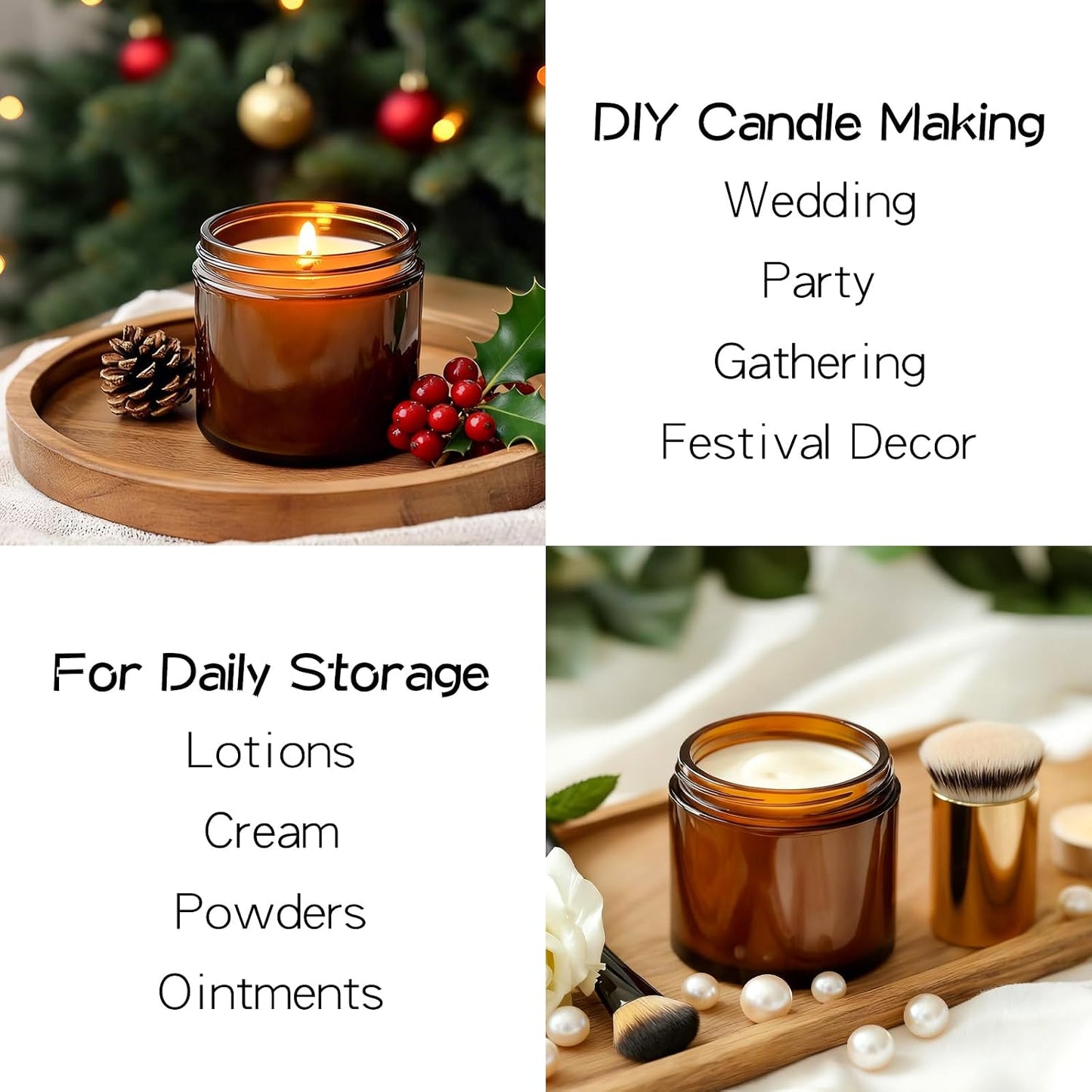 KEYWING 4 oz Candle Jars with Lids, 24 PCS Amber Glass Jars with Black Metal Lids, Round Candle Containers, Empty Jar for Candles Making, Powder, Liquid, Cream