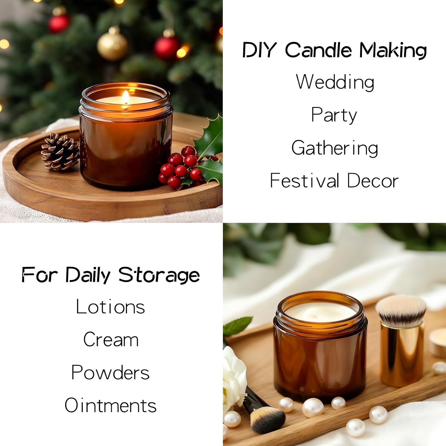 KEYWING 4 oz Candle Jars with Lids, 24 PCS Amber Glass Jars with Black Metal Lids, Round Candle Containers, Empty Jar for Candles Making, Powder, Liquid, Cream