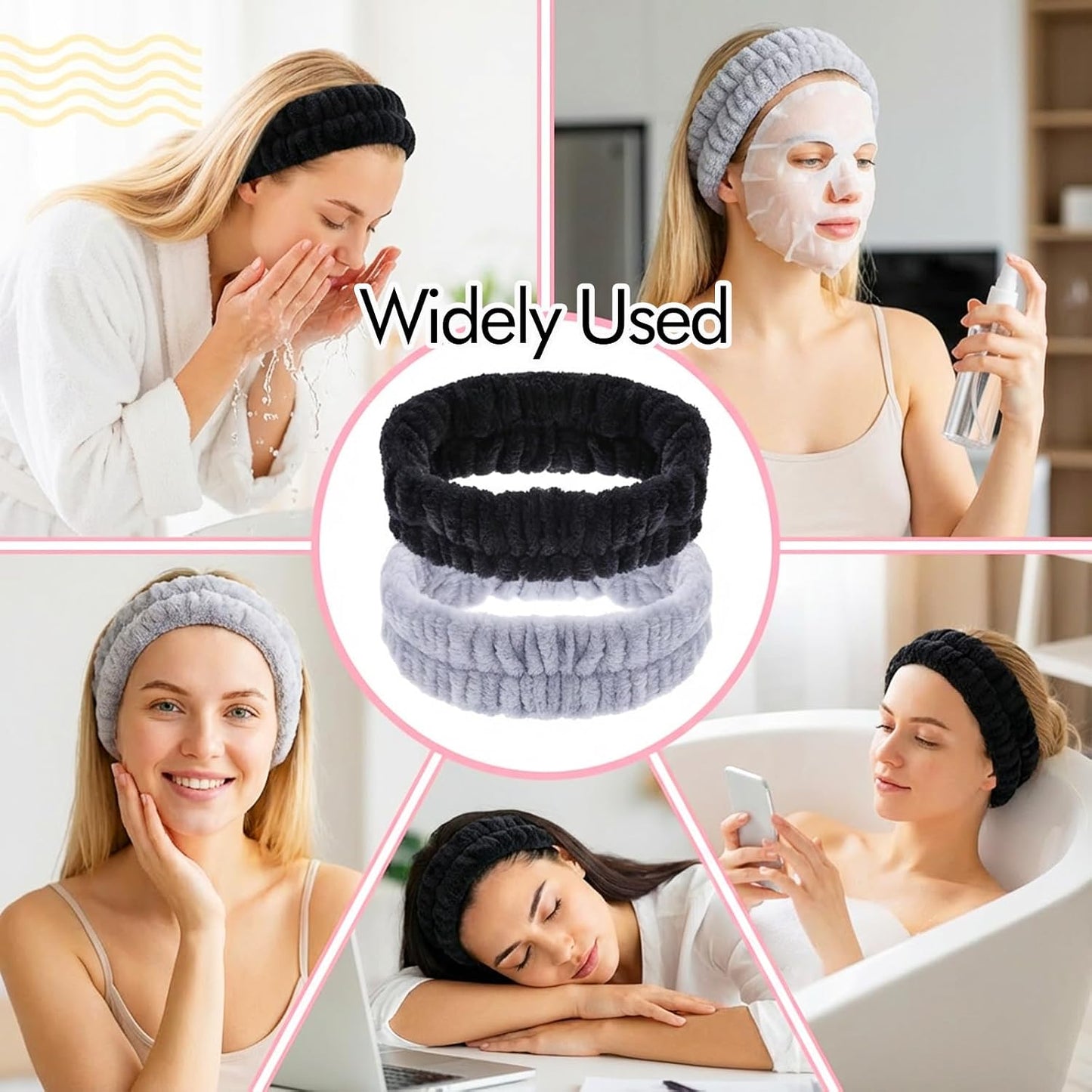Ouligay 2PCS Face Washing Headband Spa Headbands for Skincare Hair Band Soft Facial Makeup Headband for Shower Mask Yoga Sports Exercise Gift for Women and Teens