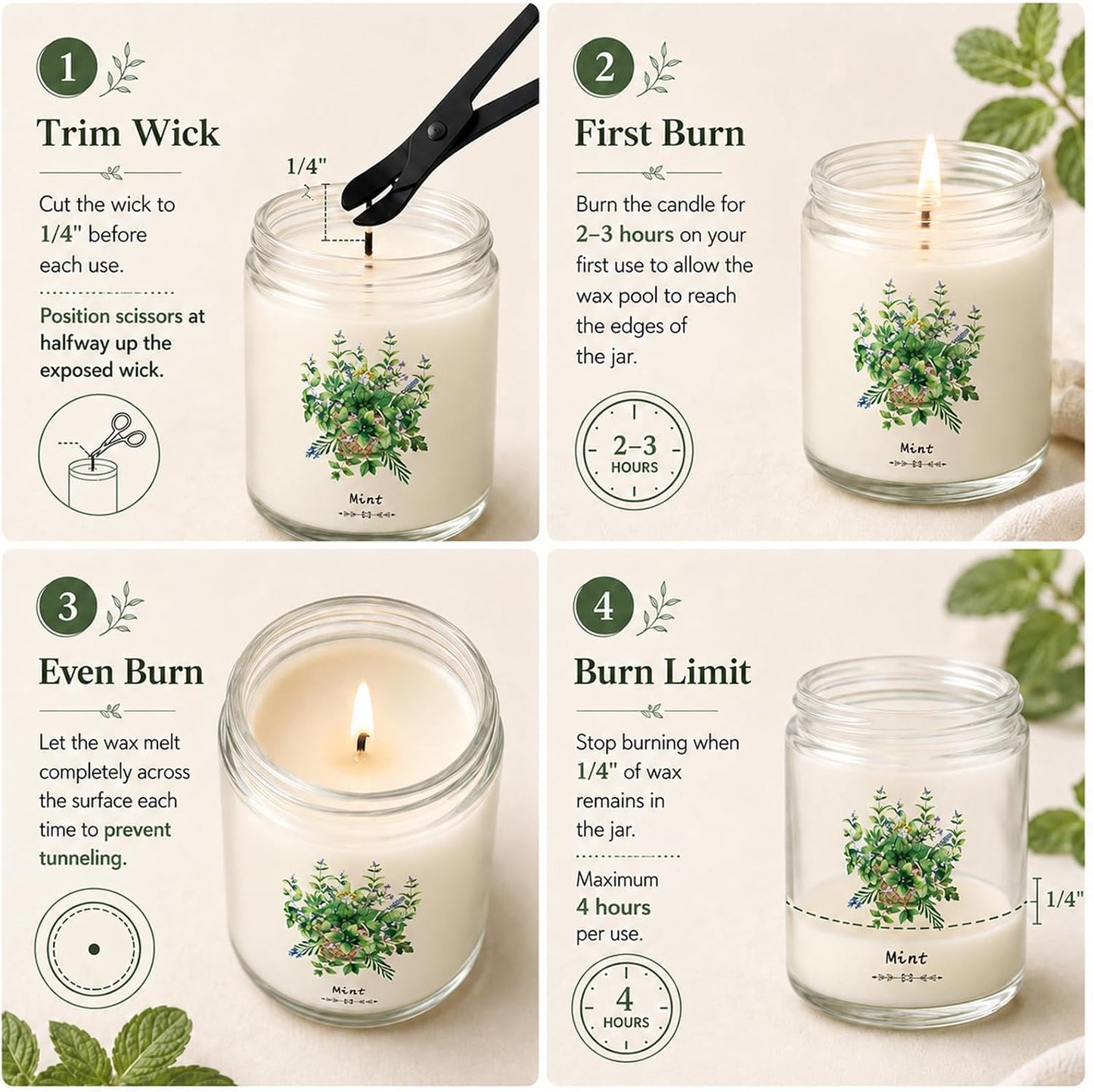 6 Pack Scented Candles Gift Set for Women, Soy Wax Jar Candles for Home, 37.8 oz Total Up to 300 Hours Burn Time, Fresh Scents - Lavender Lemon Mint Ocean Watermelon Vanilla Coconut