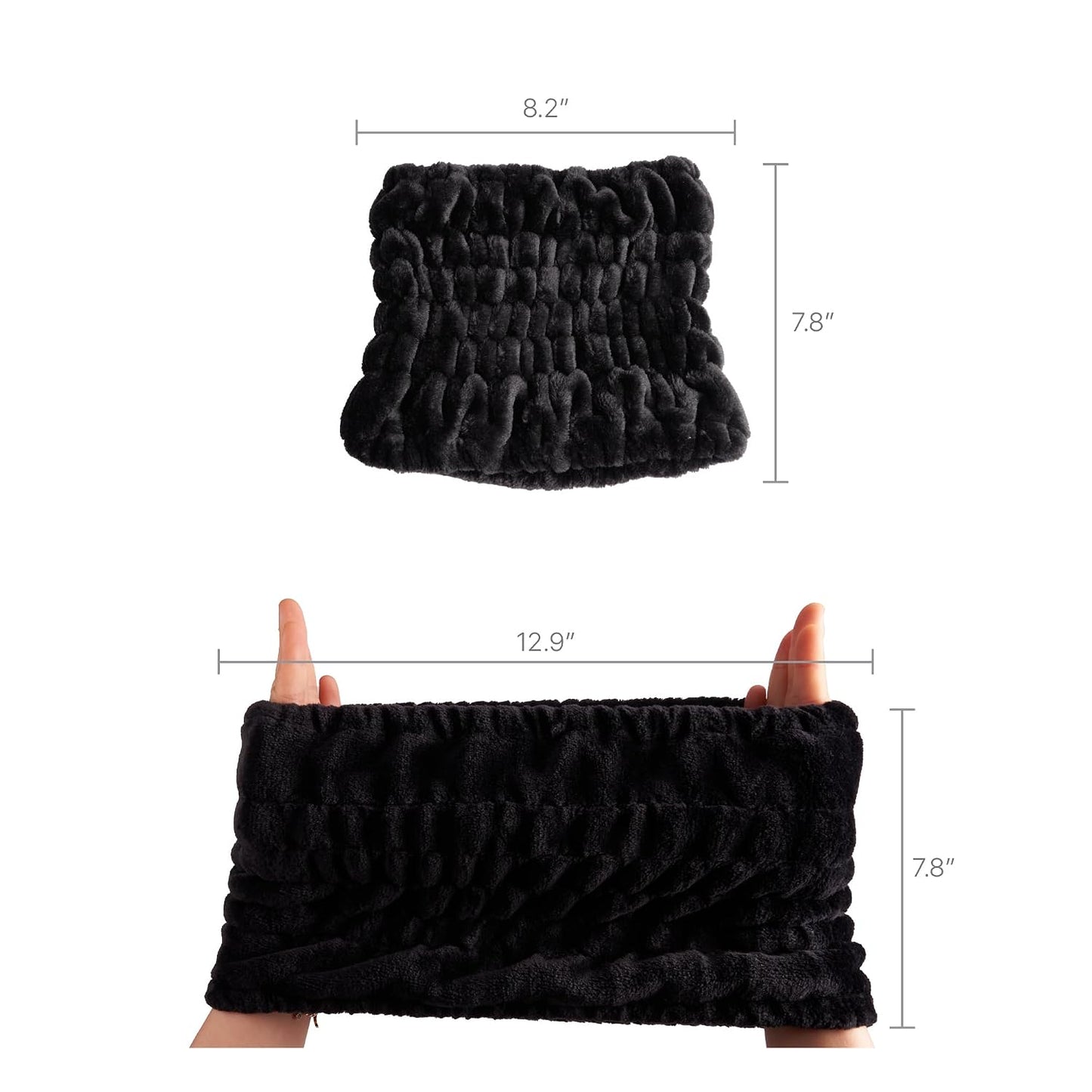 Red by Kiss Extra Wide Spa Headband, Super Absorbent & Soft Fluffy Plush Fleece, Full Hairline Coverage, Essential for Makeup, Skincare, Face Washing, Shower, Sauna, One Size Fits All (Black)