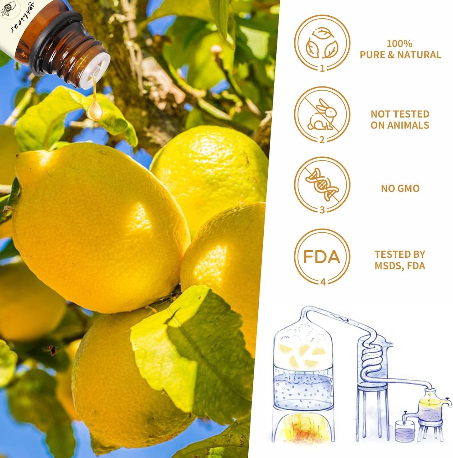 yethious Lemon Essential Oils for Diffuser & Aromatherapy Pure Lemon Oil for Skin, Hair Gift Oils - 10ML
