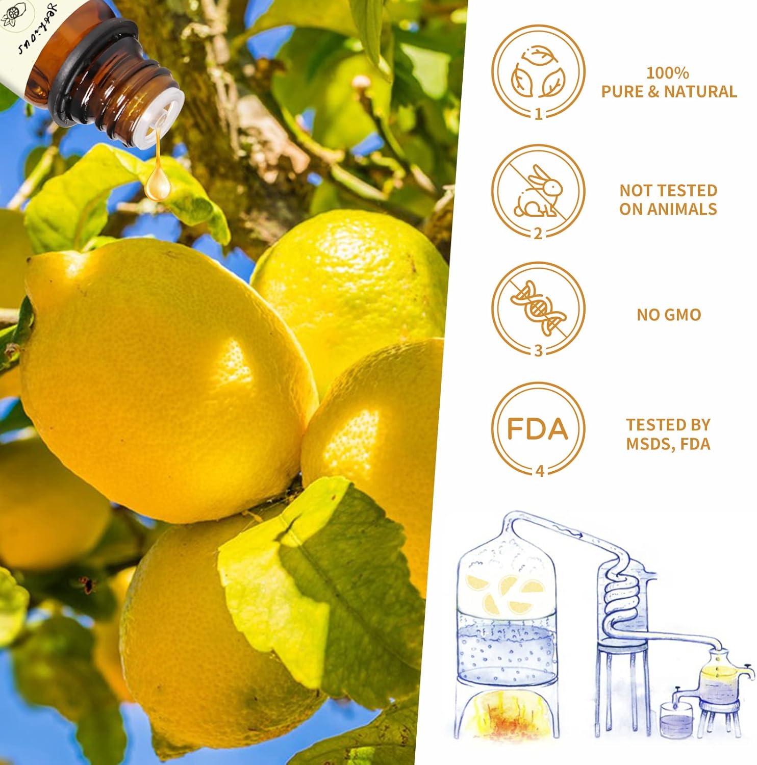 yethious Lemon Essential Oils for Diffuser & Aromatherapy Pure Lemon Oil for Skin, Hair Gift Oils - 10ML