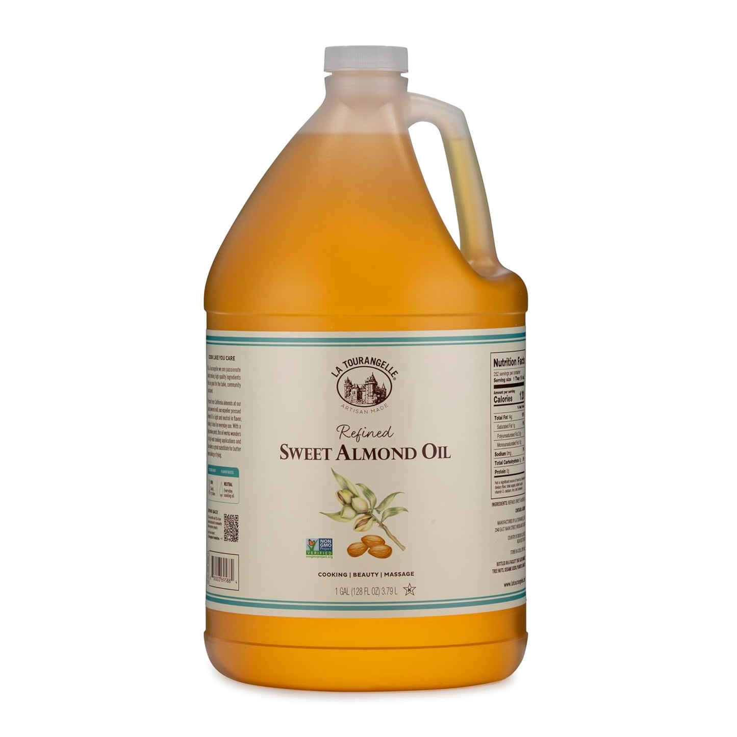 La Tourangelle, Refined Sweet Almond Oil, Food Grade All Natural for Cooking, Hair and Skin, Moisturizing Carrier Oil, 128 Fl Oz (1 Gallon)