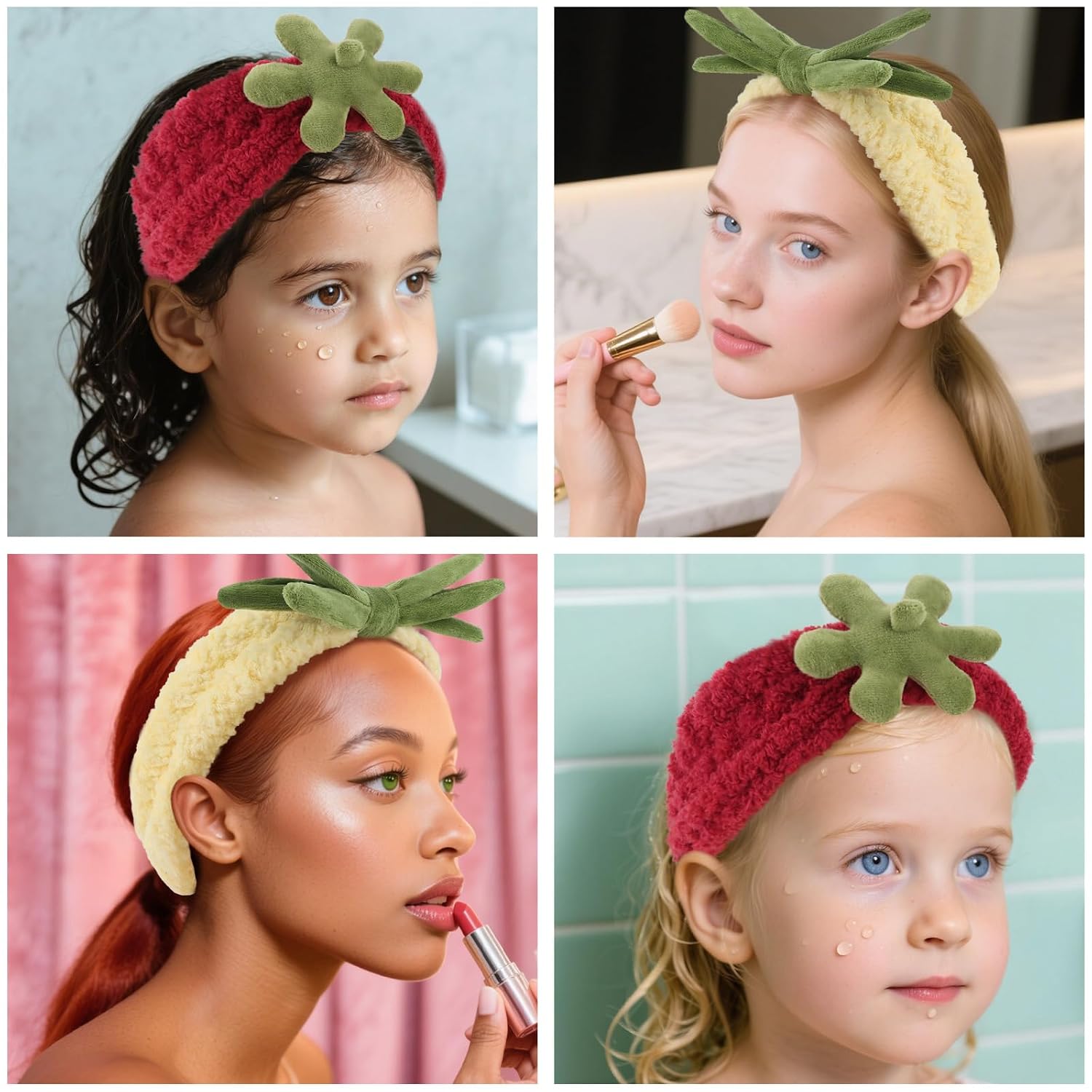 YISSION 2 PCS Fruit Headbands No Slip Spa Head Band for Face Wash Makeup Skincare Facial Headband Elastic Strawberry Pineapple Hair Band Microfiber Headbands for Women Girls