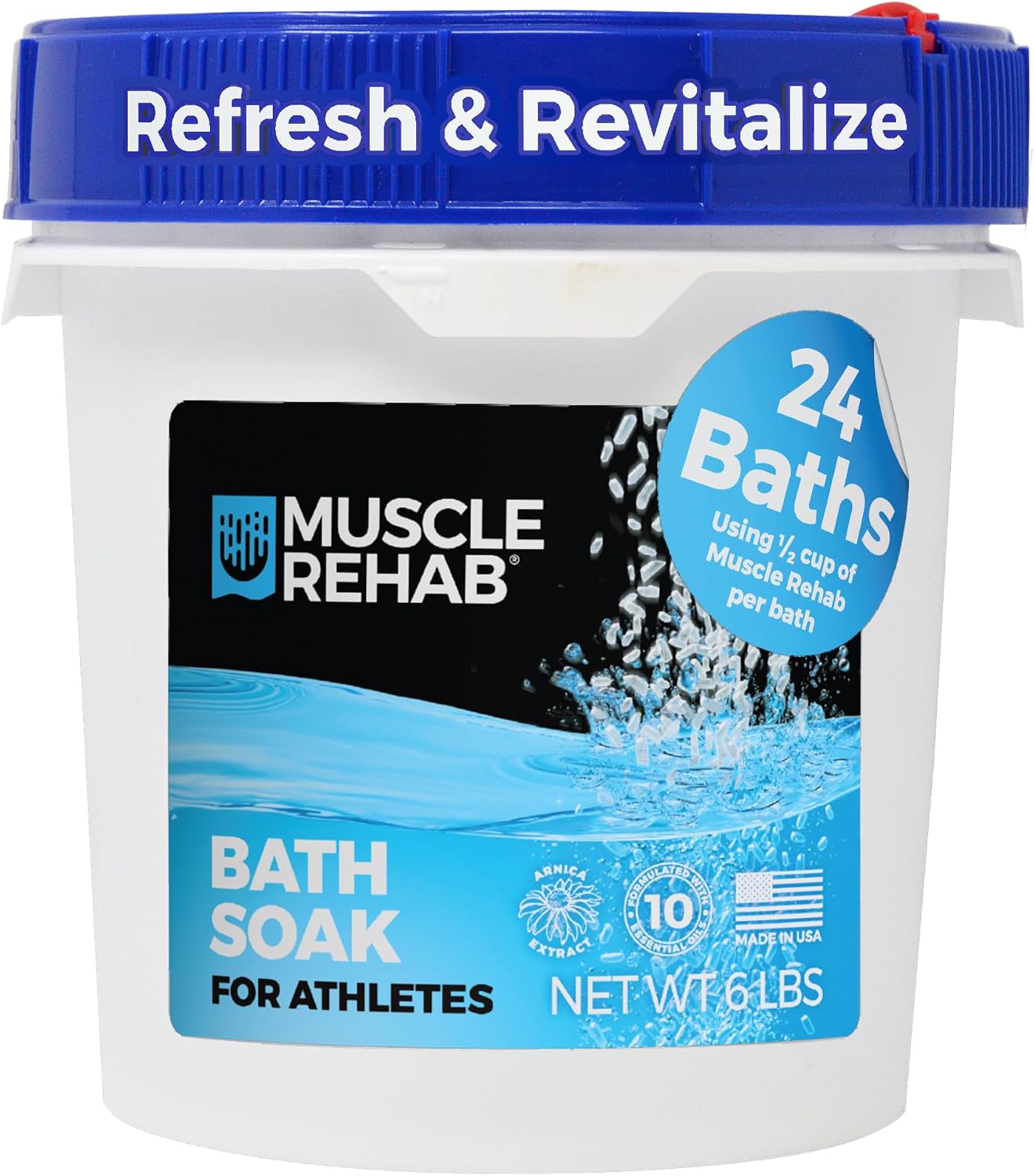 Muscle Rehab Sports Recovery Epsom Salt Bath Soak | 6 lb Pail : Professional Strength Magnesium & Arnica Formula for Deep Muscle Relief, Stiffness, & Fatigue | Natural Peppermint & Eucalyptus
