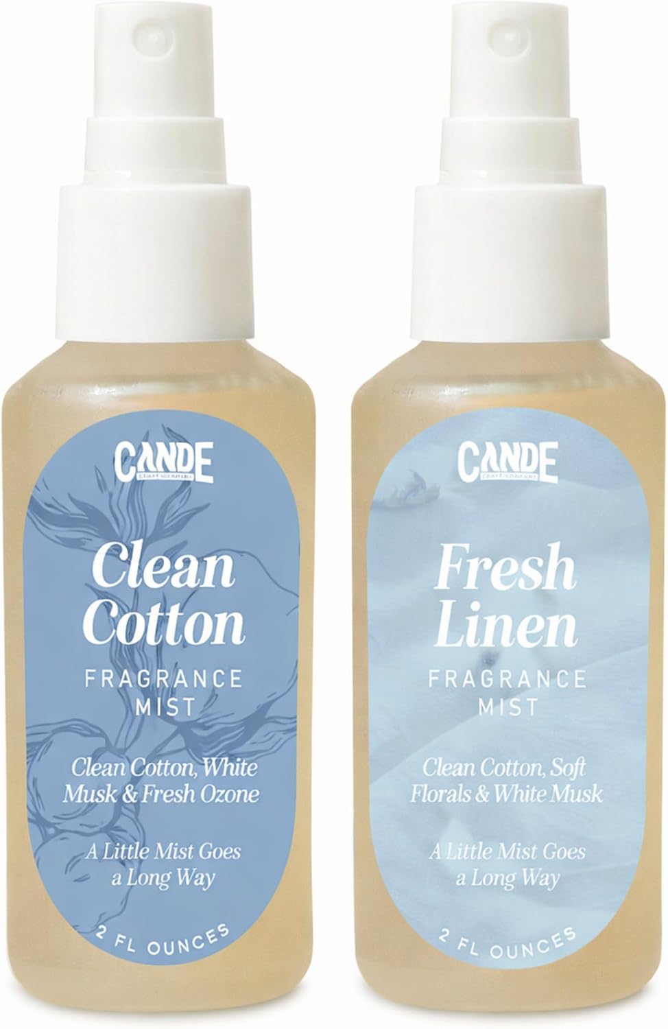 C&E Craft Scented Room Spray, Body & Linen Spray Set – 2 Pack of 2 oz Fragrance Mists – Home Air Freshener, Fabric & Pillow Spray, Long Lasting Scent (Clean Cotton & Fresh Linen)