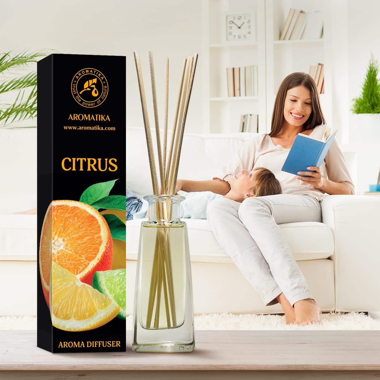 Citrus Reed Diffuser 3.4 Fl Oz (100ml) Room - Fragrance Oil Reed Diffuser with Rattan Sticks - Room Freshener - Relaxation Fragrance - Scented Diffusers - Fragrance