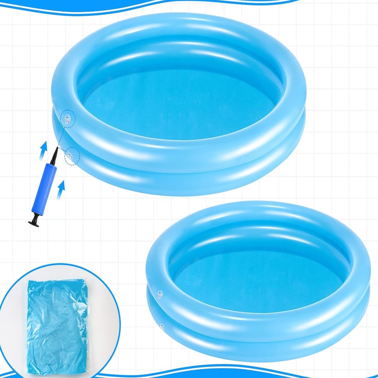 2 Pack Inflatable Pool Foot Bath Basin, Pool Clean Feet Wash Basin Tray with Pump, Pools Entry Ladder Portable Above Ground Pools - Blue