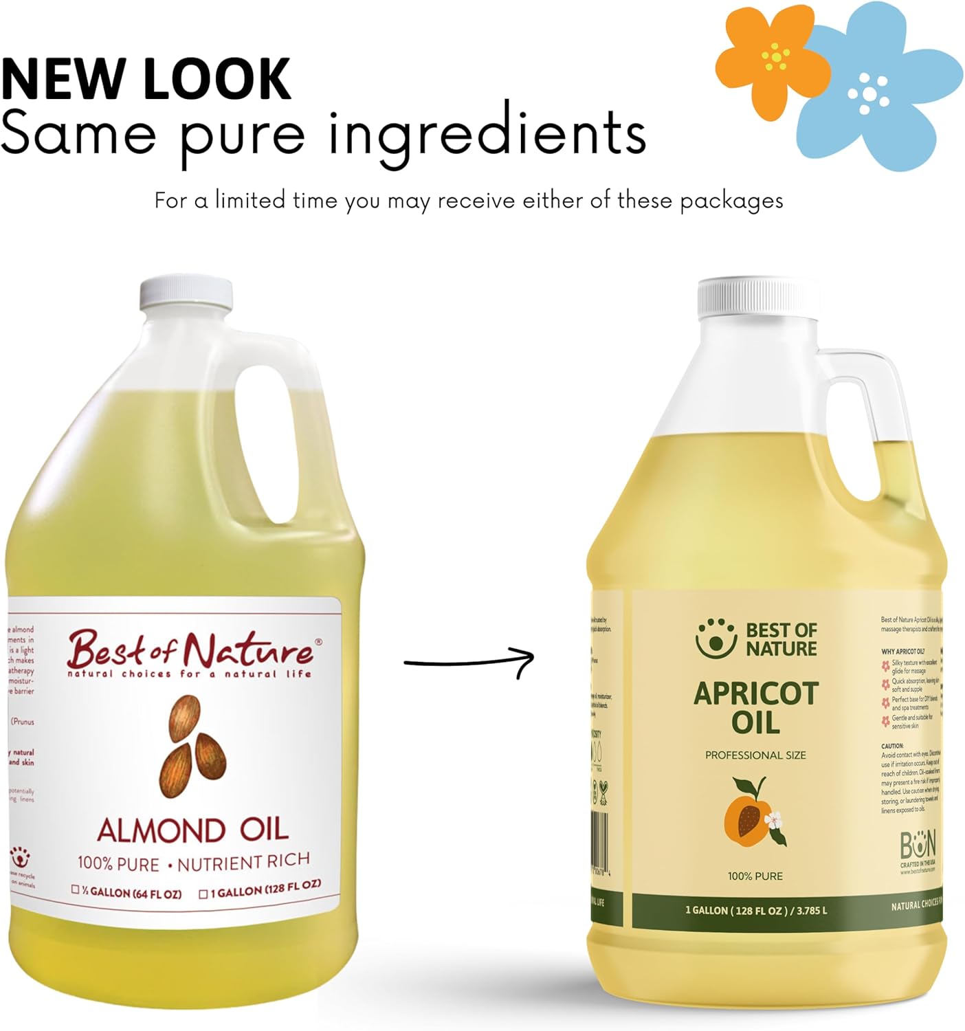 Best of Nature 100% Pure Apricot Oil – Lightweight Massage & Body Oil, Unscented Moisturizer for Hair, Skin, Face, Ideal Carrier Oil for Essential Oils, Half Gallon (64 fl oz)