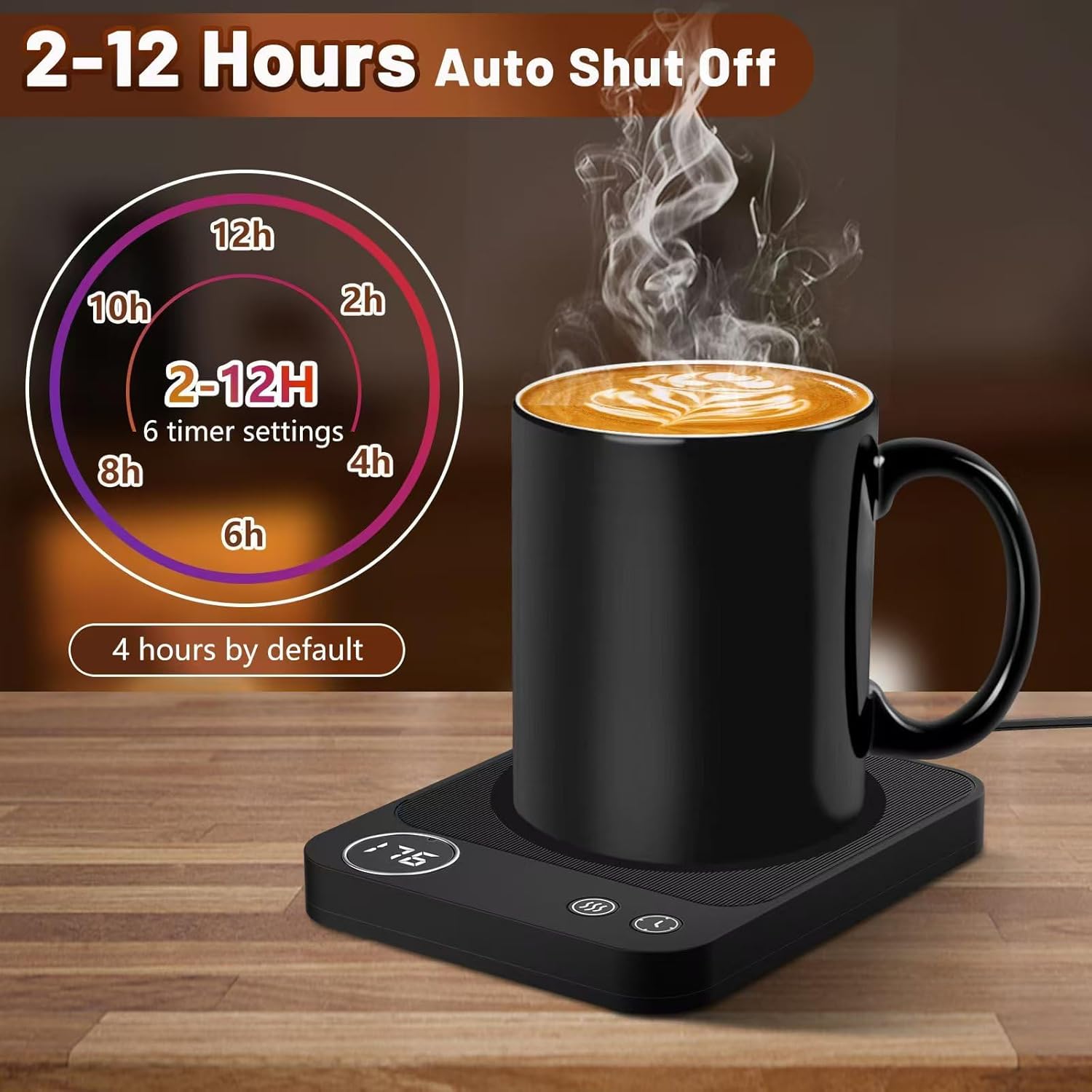 Mug Warmer, Electric Coffee Warmer with 3 Temp Settings, 2-12H Auto-Shutoff Coffee Mug Warmer for Home/Office Desk, Smart Cup Warmer for Milk Tea/Hot Drinks, Candle Warmer Plate (No Cup Included)