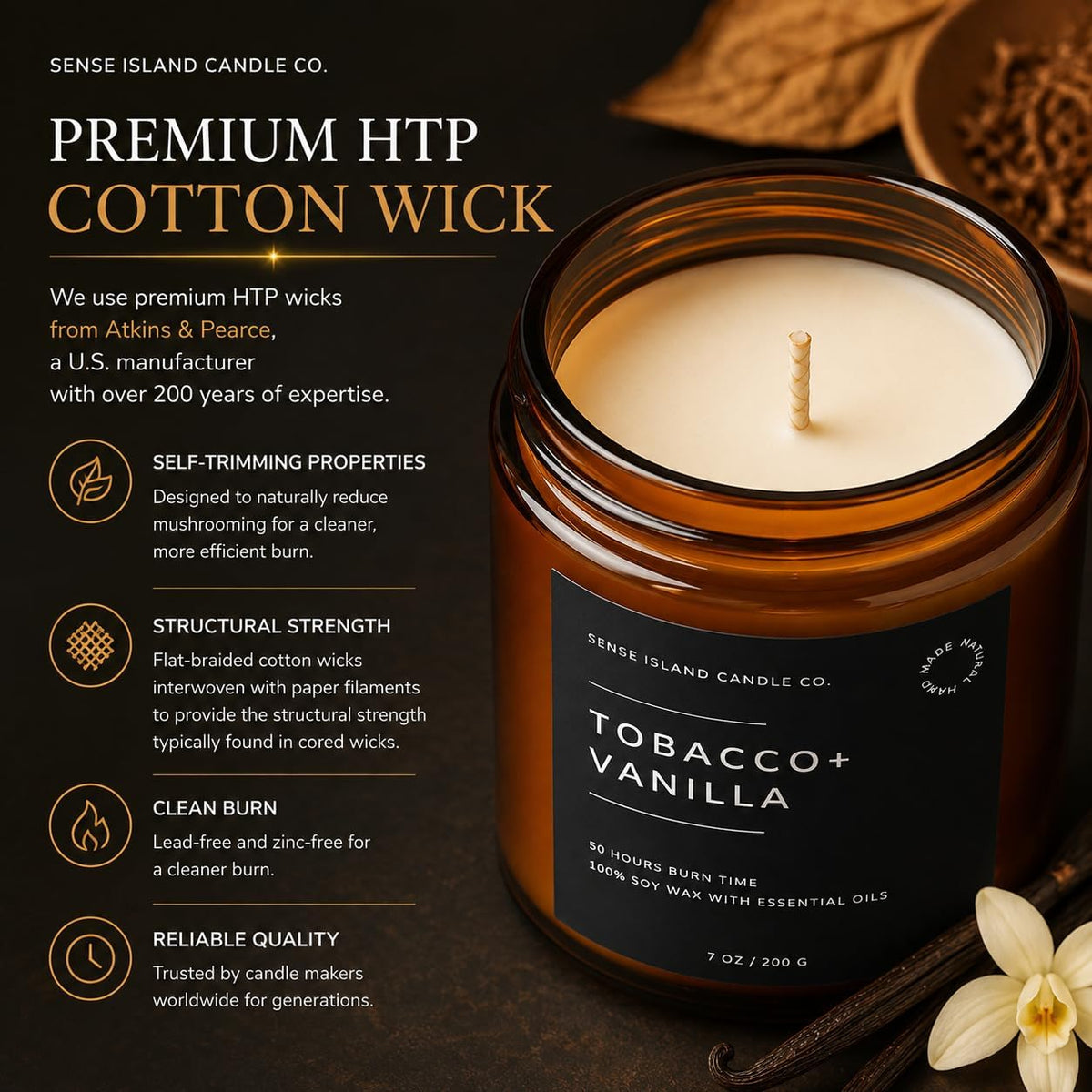 Tobacco Vanilla Scented Candles for Home Scented 50 Hrs Long Lasting 100% Soy Candle Gift for Men & Women