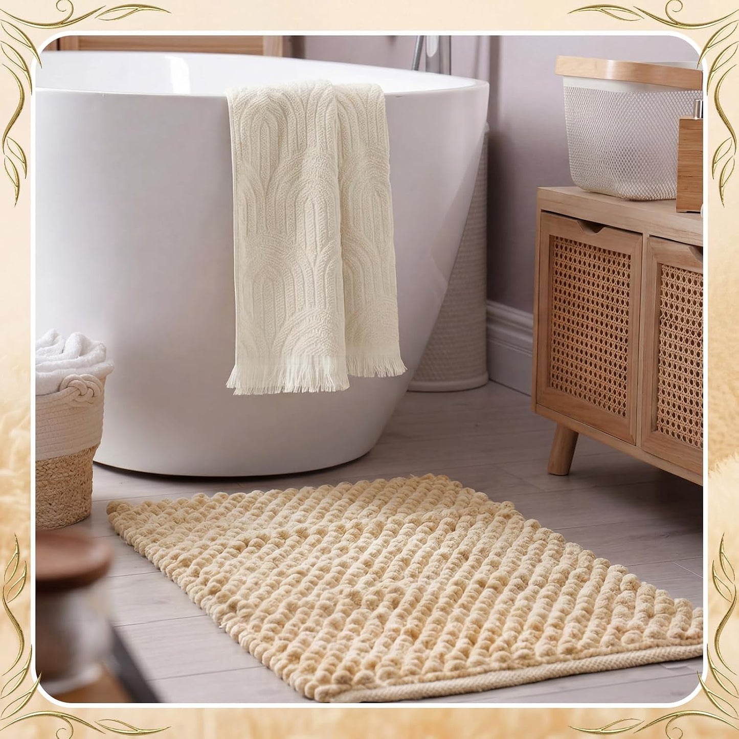 Tingjoo Decorative Hand Towels Bathroom 4 Pack Soft Boho Cotton Turkish Absorbent Face Towel Set for Boho Bathroom Decor Soft Kitchen Hotel Spa Farmhouse Guest Tea Gift(Beige)