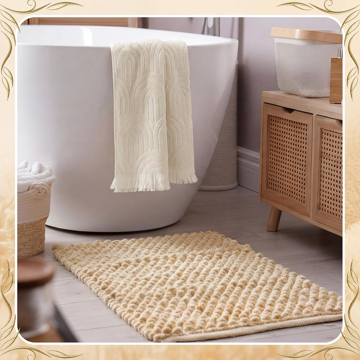 Tingjoo Decorative Hand Towels Bathroom 4 Pack Soft Boho Cotton Turkish Absorbent Face Towel Set for Boho Bathroom Decor Soft Kitchen Hotel Spa Farmhouse Guest Tea Gift(Beige)