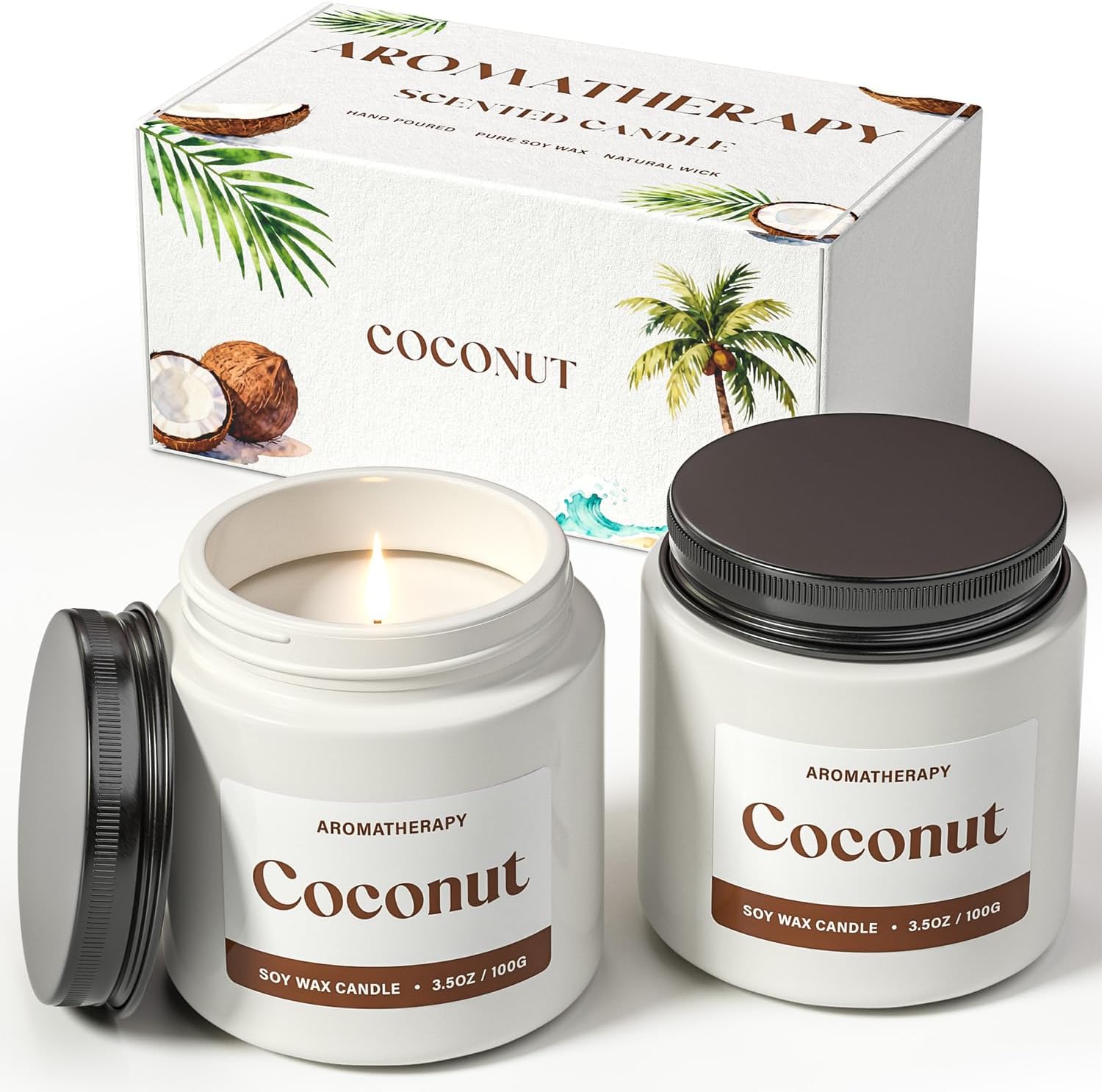 Coconut Scented Candles for Women, Soy Candle Gift Set, Tropical Coconut Candles, 2 Pack Aromatherapy Candles for Relaxing, Summer Home Decor