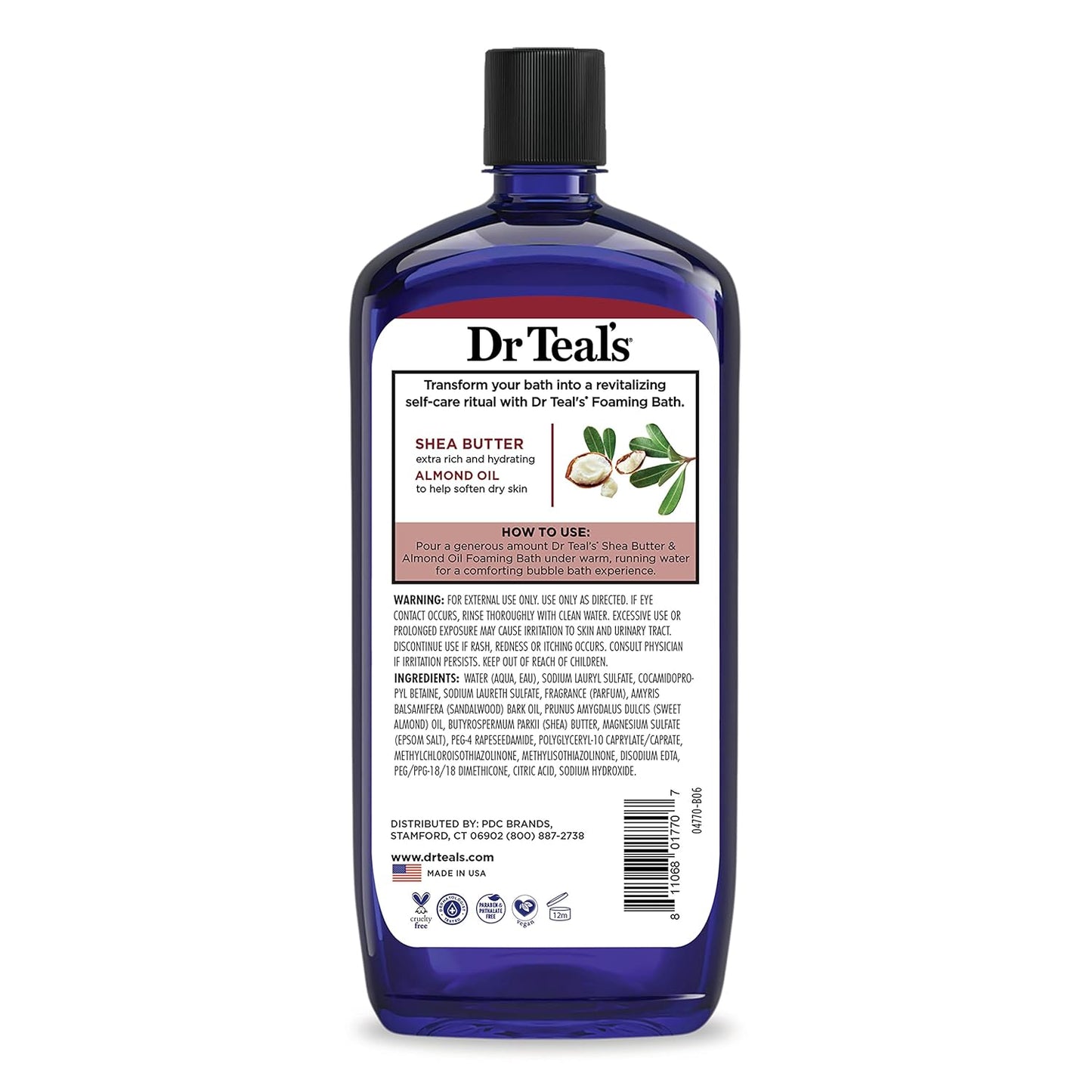 Dr Teal's Foaming Bath with Pure Epsom Salt, Shea Butter & Almond, 34 fl oz (Pack of 4)