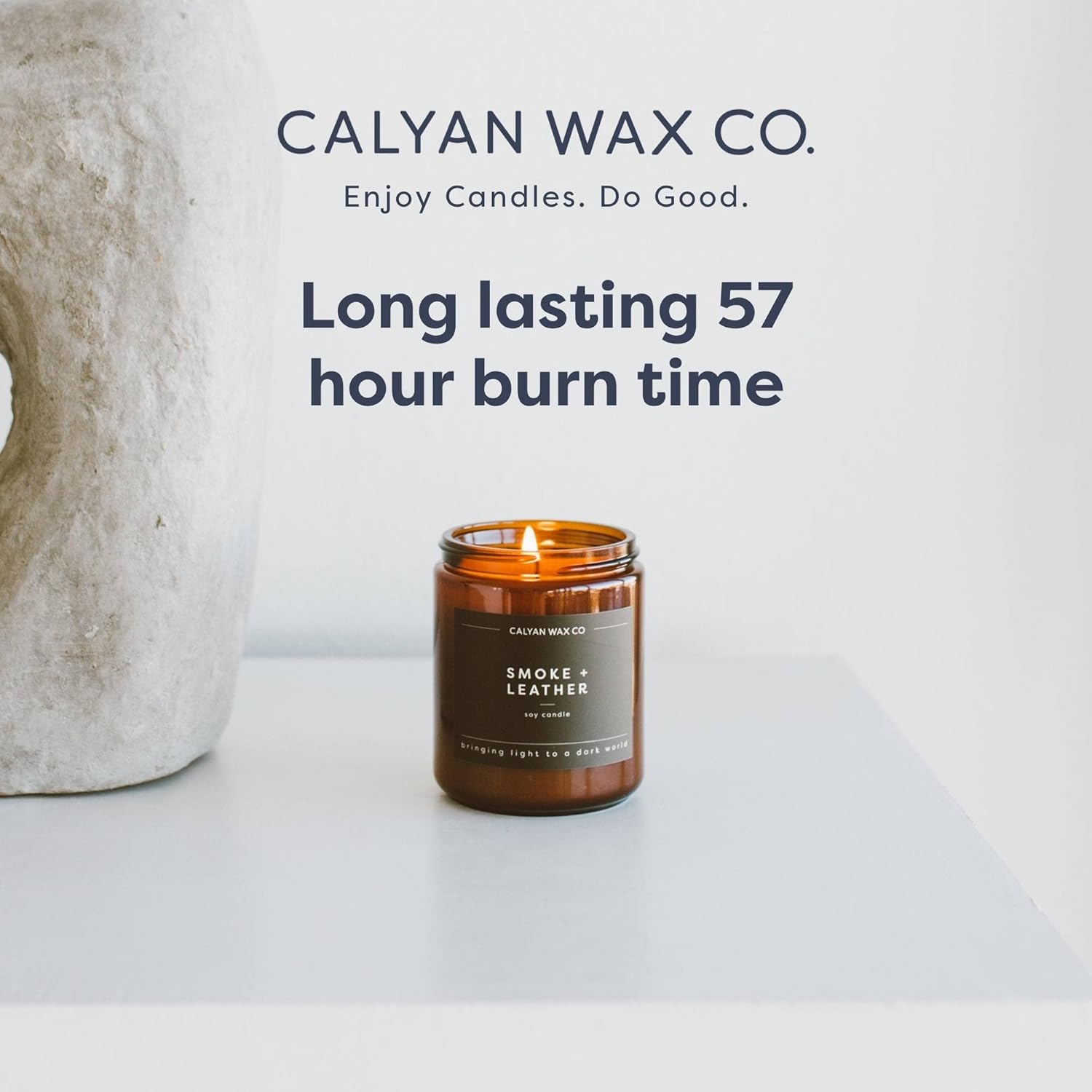 Calyan Wax Co. Oakmoss & Amber Scented Candle - 57 Hour Burn - Luxury Clean Soy Wax Candles - Long Lasting Amber Glass Jar Candle for Home - 7.2oz