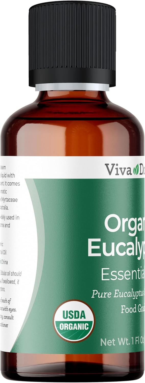 Viva Doria Eucalyptus Essential Oil, USDA Certified, Organic Eucalyptus Globulus Oil, 100% Pure, Natural Essential Oil, Undiluted, for Aromatherapy | Food Grade, 30 mL (1 Fluid Ounce)
