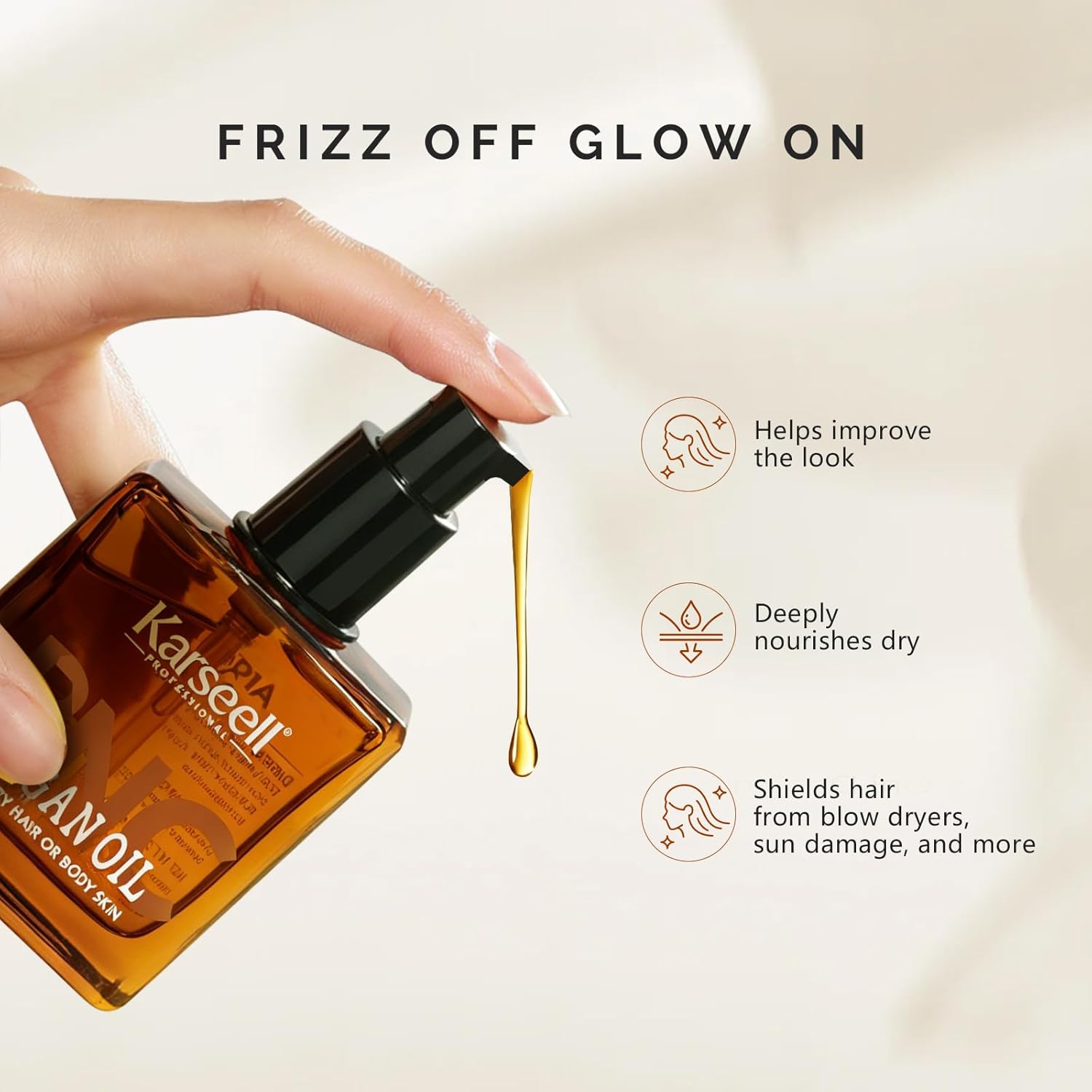 Karseell BNC Argan Oil Hair Treatment for Dry, Damaged & Frizzy Hair, Lightweight Leave-In Hair Oil for Color-Treated, Bleached & Split Ends, Adds Shine, Smoothness