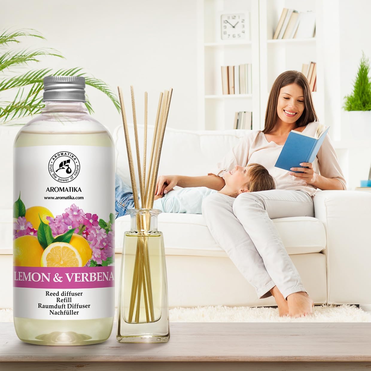 Reed Diffuser Refill Lemon & Verbena 17 Fl Oz - Home Fragrance - Air Freshener - Room Freshener - Relaxation Fragrance - Scented Diffusers - Citrus Scent - Aromatherapy