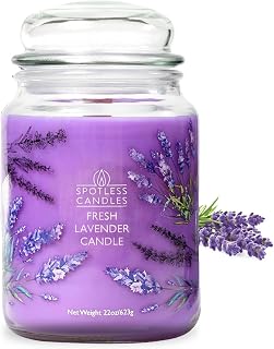 Lavender Candle 22oz: 130 Hours Burn Time, Large Jar Candle with Wooden Wick in a Decorated Jar with a Luxury Gift Box and Protective Shipper by Spotles Candles