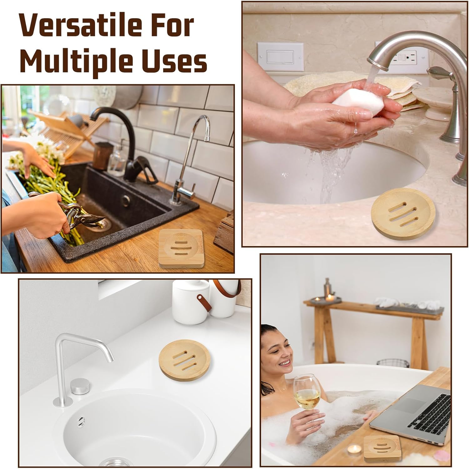 Ymapinc 2-Pack Bamboo Soap Holder, Round+Square Natural Bamboo Soap Dish & Shower Steamer Holder, Wood Tray for Home Shower Bathroom