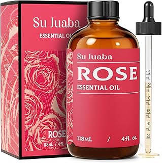 SU JUABA Rose Essential Oil 4 Fl Oz, 100% Pure Rose Oil for Face, Skin, Hair, Diffuser, Aromatherapy -118ml