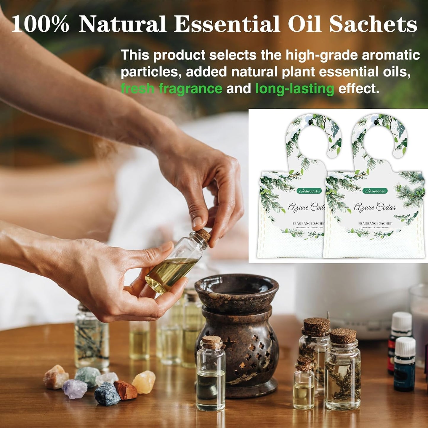 15 Packs Scented Sachets Bag for Drawers and Closets, Home Fragrance Sachet, Long-Lasting Hanging Closet Deodorizer Smell Goods for House (Azure Cedar)