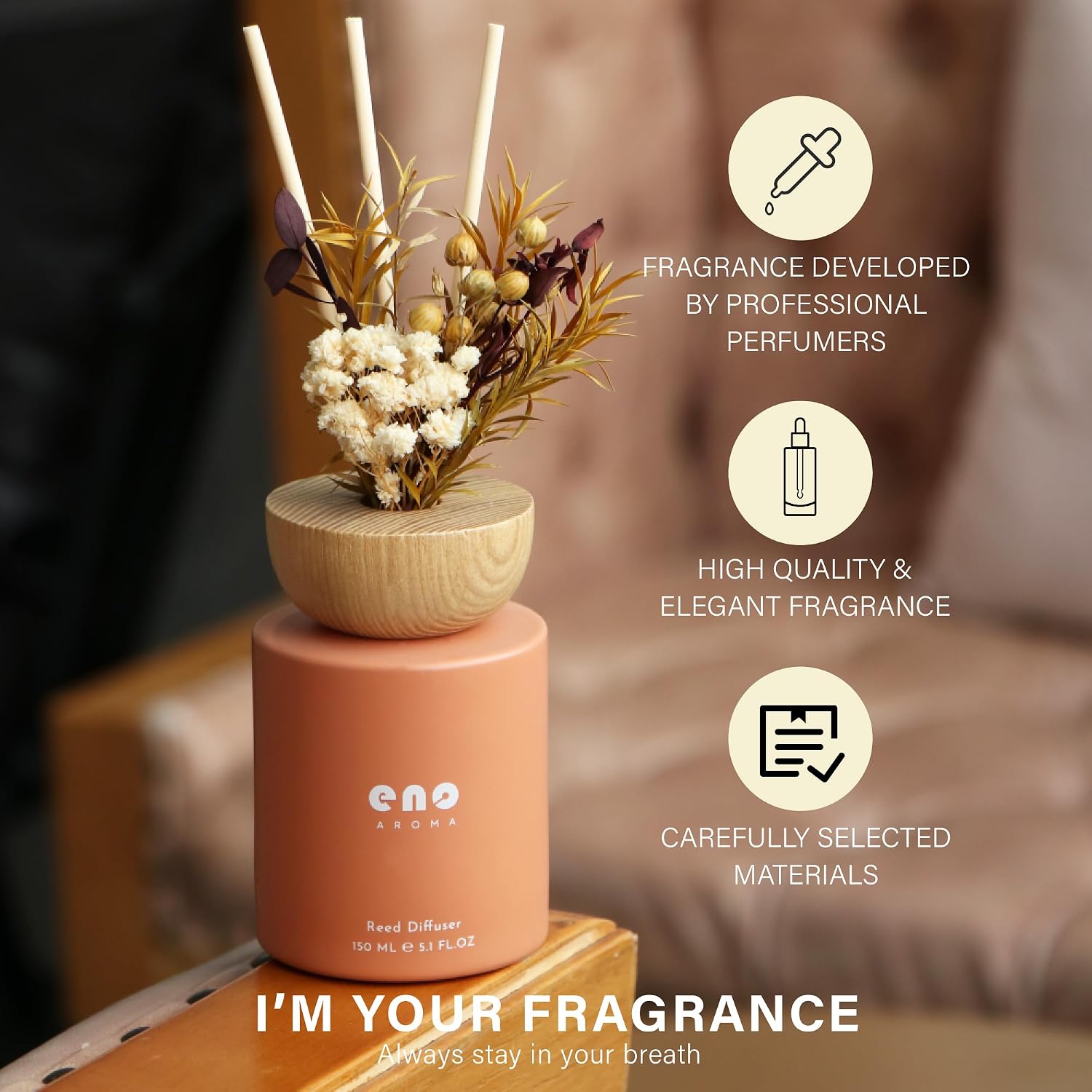 Reed Diffuser Set with Dried Flowers, 5.1 fl oz / 150ml, Mango Papaya Salad - Home Fragrance Diffuser with Sticks for Bathroom Shelf Decor, Bedroom, Office & Gift