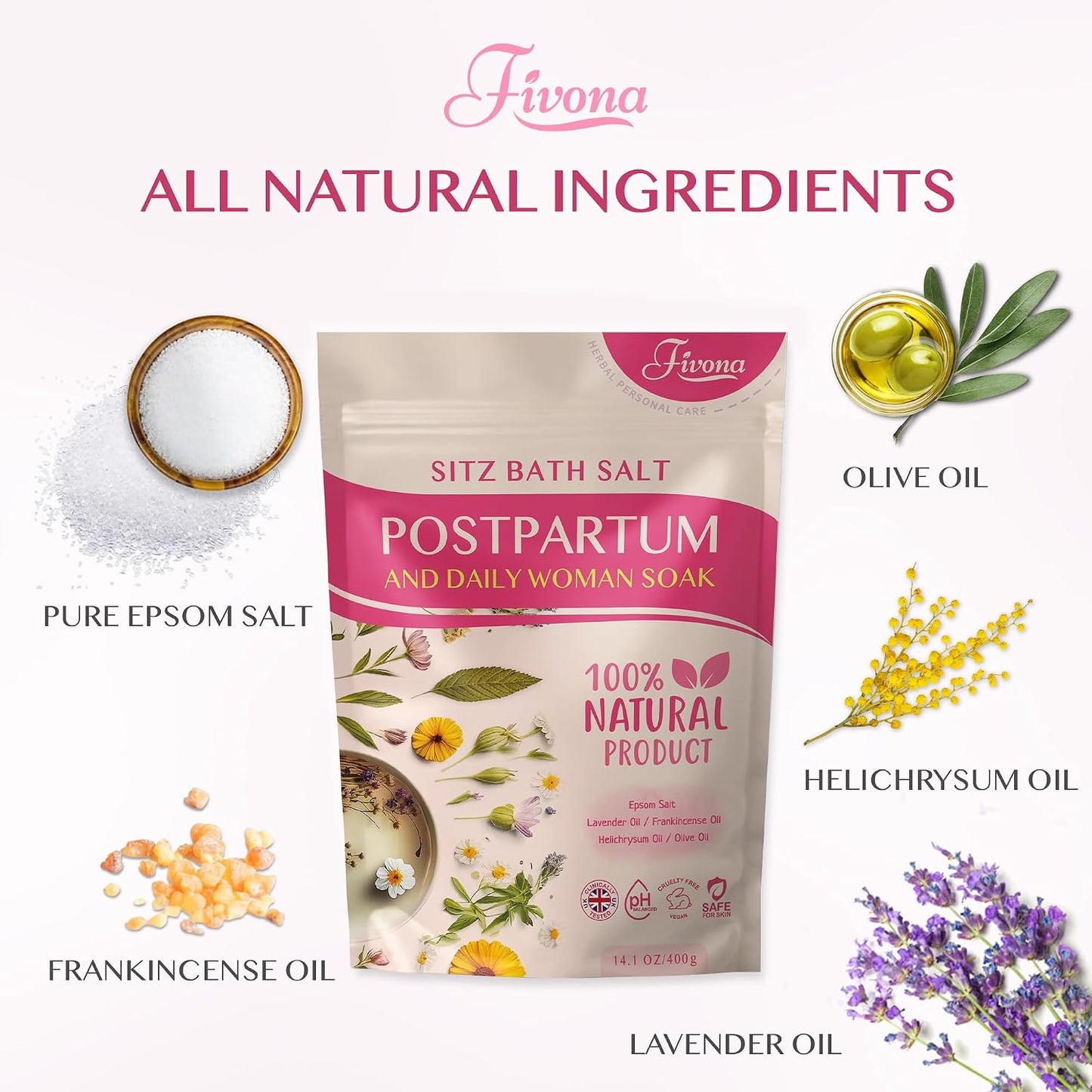 Postpartum Care Sitz Bath Salt - Soak Blend Epsom Salt with Essential Oils, Soothing Hemorrhoid Treatment, Perineal Healing After Birth, New Mom Essentials for Natural Post Partum Recovery