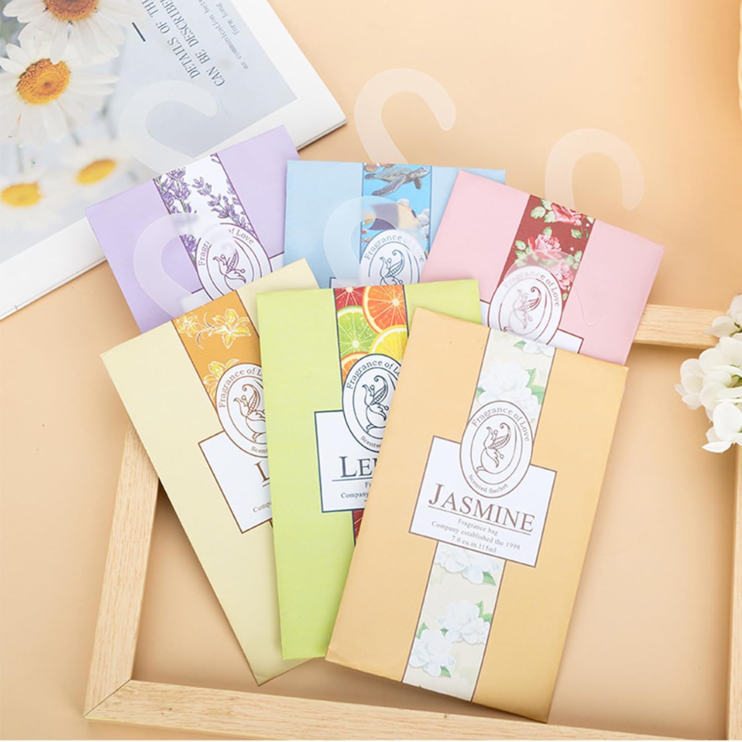 Wardrobe Fresheners Fragrance Sachet Bags: 6 Scented Sachets with Hanging Hooks - Aromatherapy Sachets with Natural Scents for Closets and Drawers, Perfect for Homes, Cars, and Offices