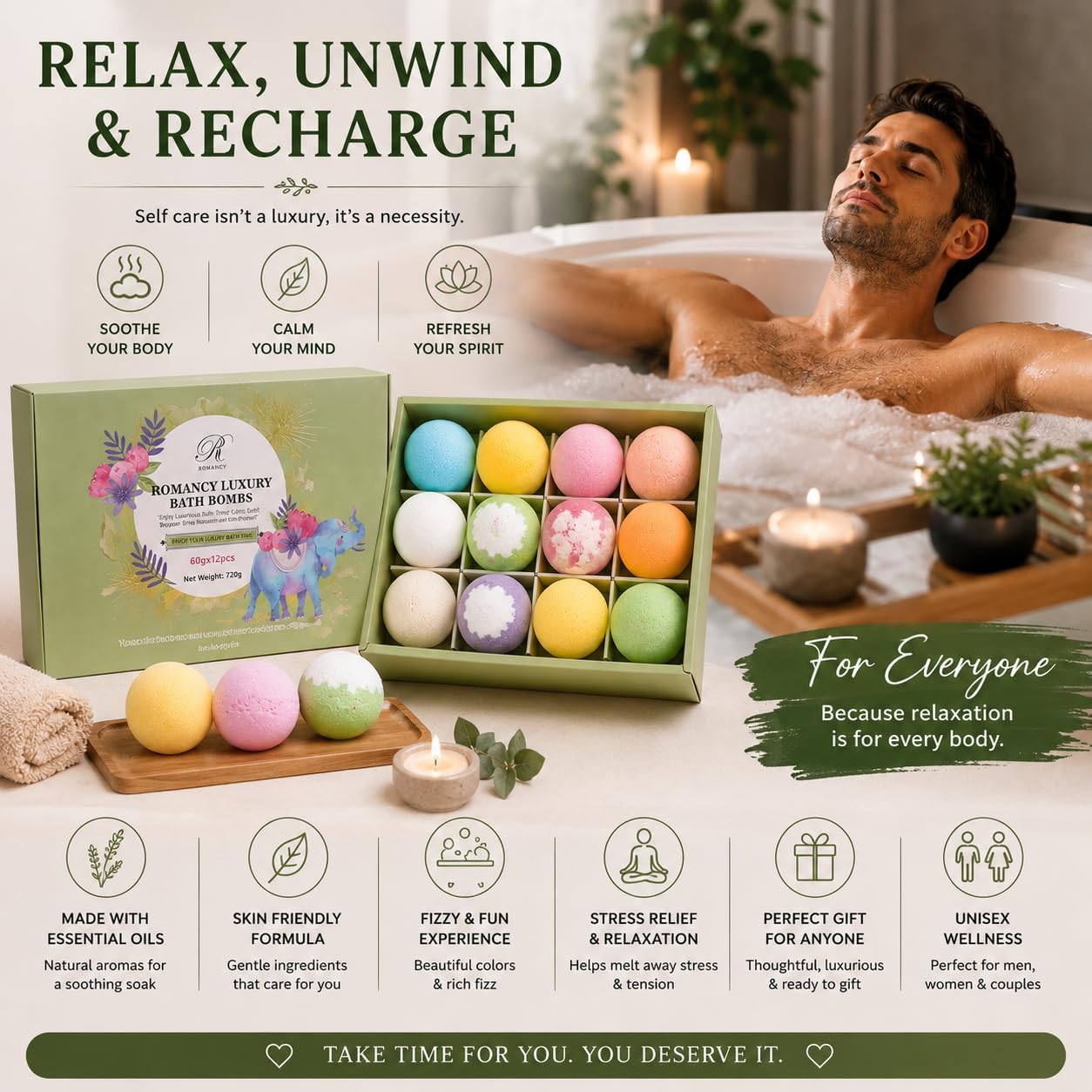 Bath Bomb Gift Set for Women & Men – 12 Pack Lavender & Eucalyptus Aromatherapy Spa Fizzies with Essential Oils & Shea Butter, Relaxing Self Care Gifts, Wellness Spa Gifts